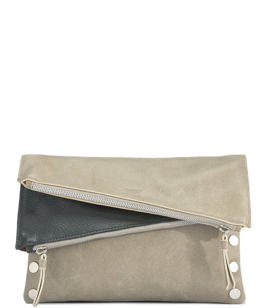 Hammitt Dillon 6-Way Fold Flap Snap Colorblock Medium Studded Pebbled Leather Crossbody Bag