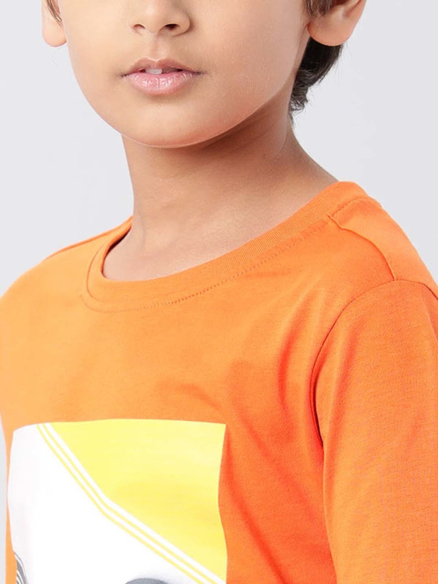 Indian Terrain Kids Orange Cotton Printed Full Sleeves T-Shirt