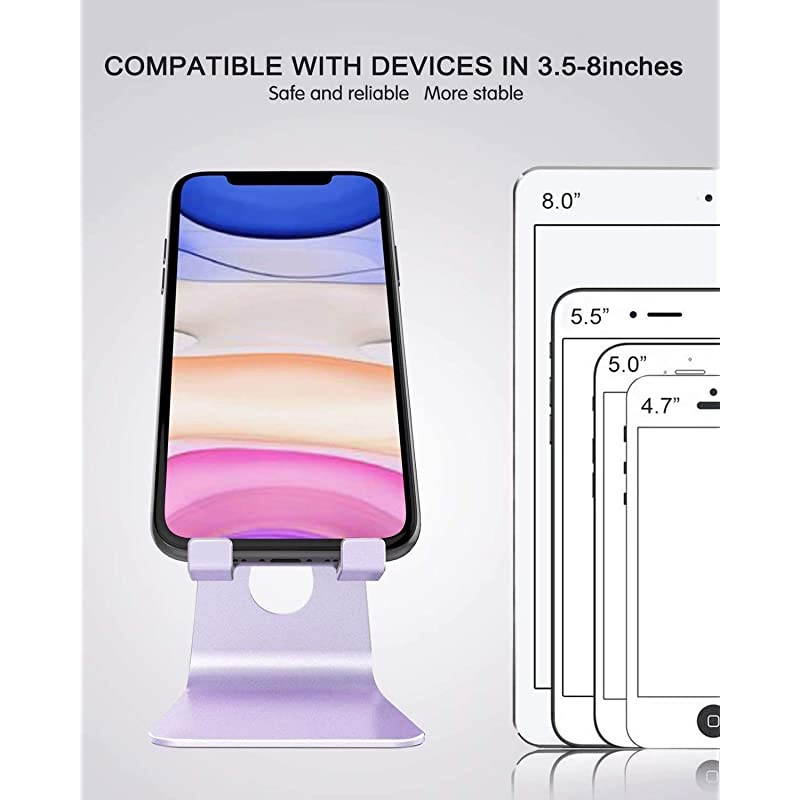 Adjustable Cell Phone Stand,  Phone Stand, Cradle, Dock, Holder, Aluminum Desktop Stand Compatible with Phone Xs Max Xr 8 7 6 6s Plus SE Charging, Accessories Desk,All Mobile Phones-Purple