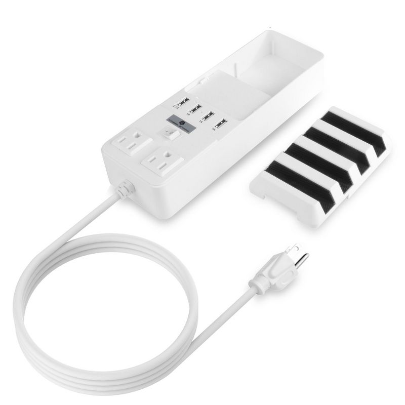 Cobble Pro 4-Port (5.1A) USB Charging Station with 2 AC Outlets Power Brick Surge Protector (Built-in Multi Device Stand