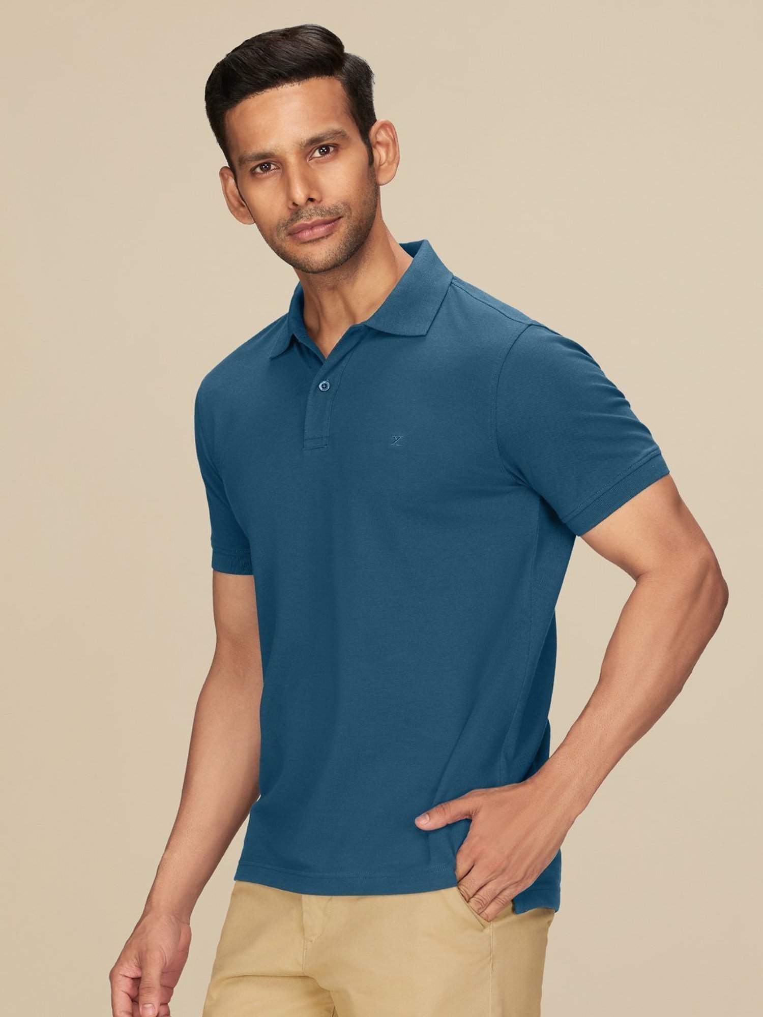 XYXX Isle Blue Cotton Regular Fit Polo T-Shirts