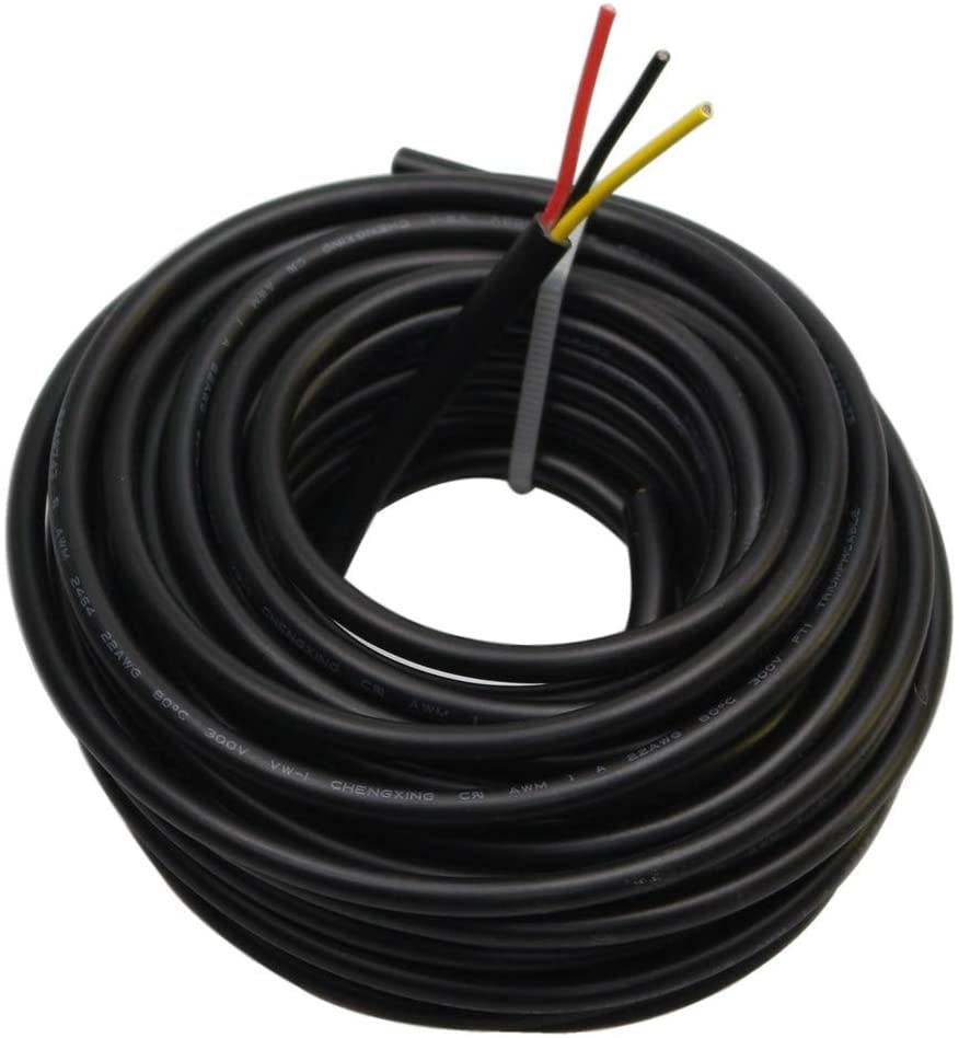 20 gauge 3 conductor wire Audio Power Cable Speaker Wire (Red & Black & yellow) 25ft