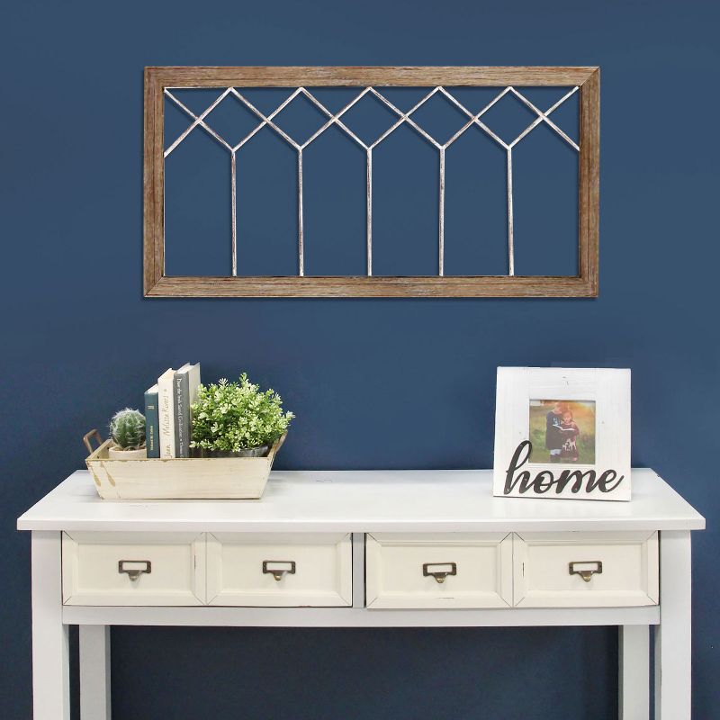 Stratton Home Decor Handcrafted Distressed Horizontal Rustic Vintage Farmhouse Window Panel Wall Art with Sawtooth Hanging Method, Brown