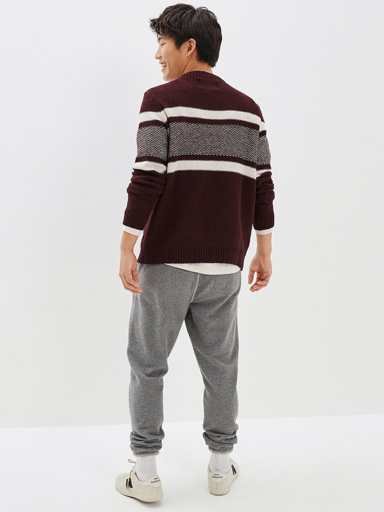 American Eagle Brown Regular Fit Striped Sweater