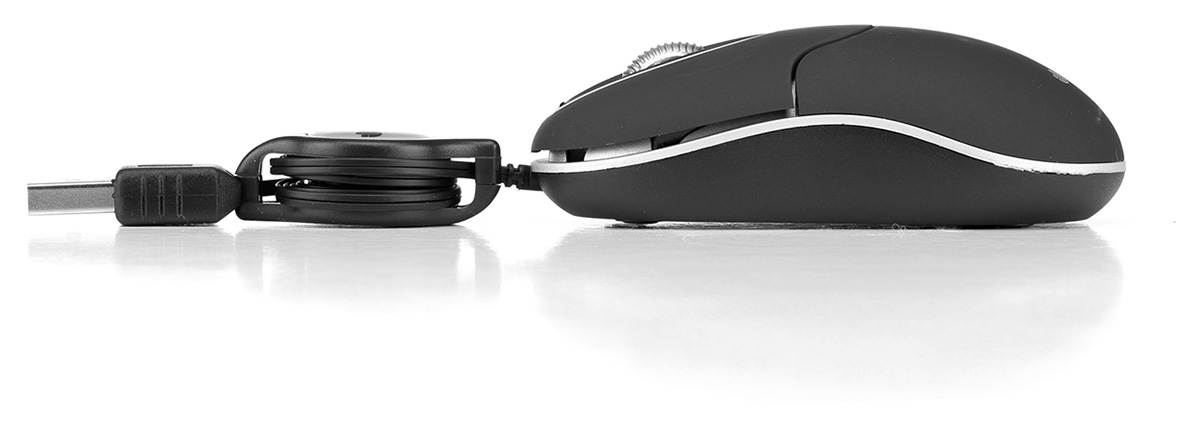 NGS Optical Mouse with Retractable USB Cable & Scroll-wheel, 1000 DPI Color Black Model SINBLACK