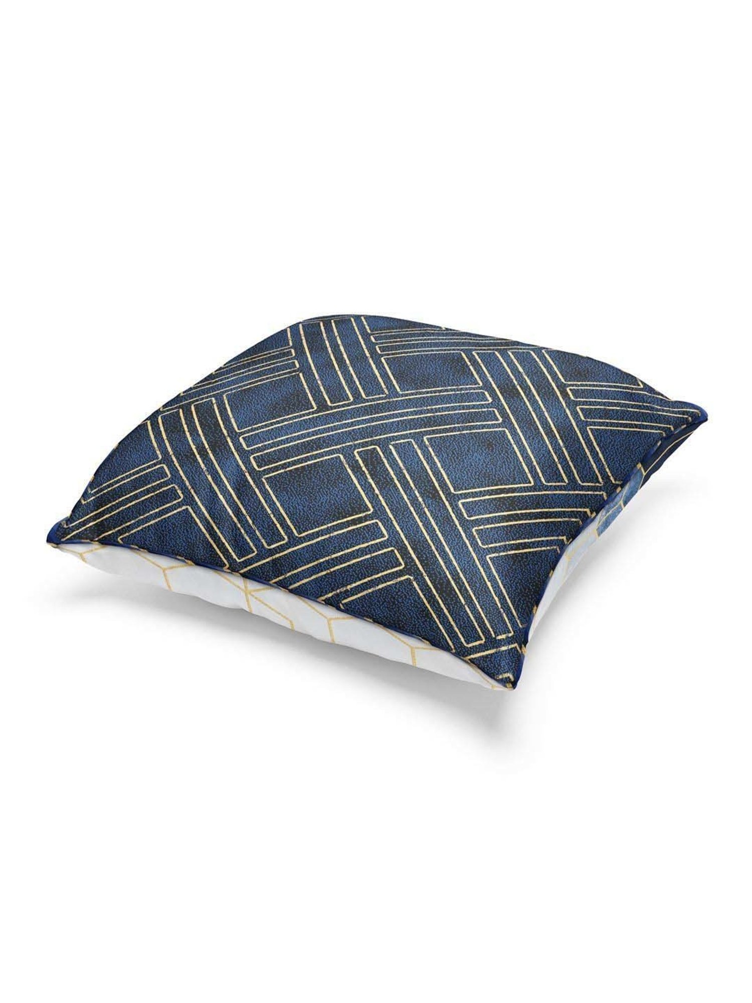 Bianca Suzane Navy & Gold Micro Fiber Reversible Printed Cushion Covers - Set of 3