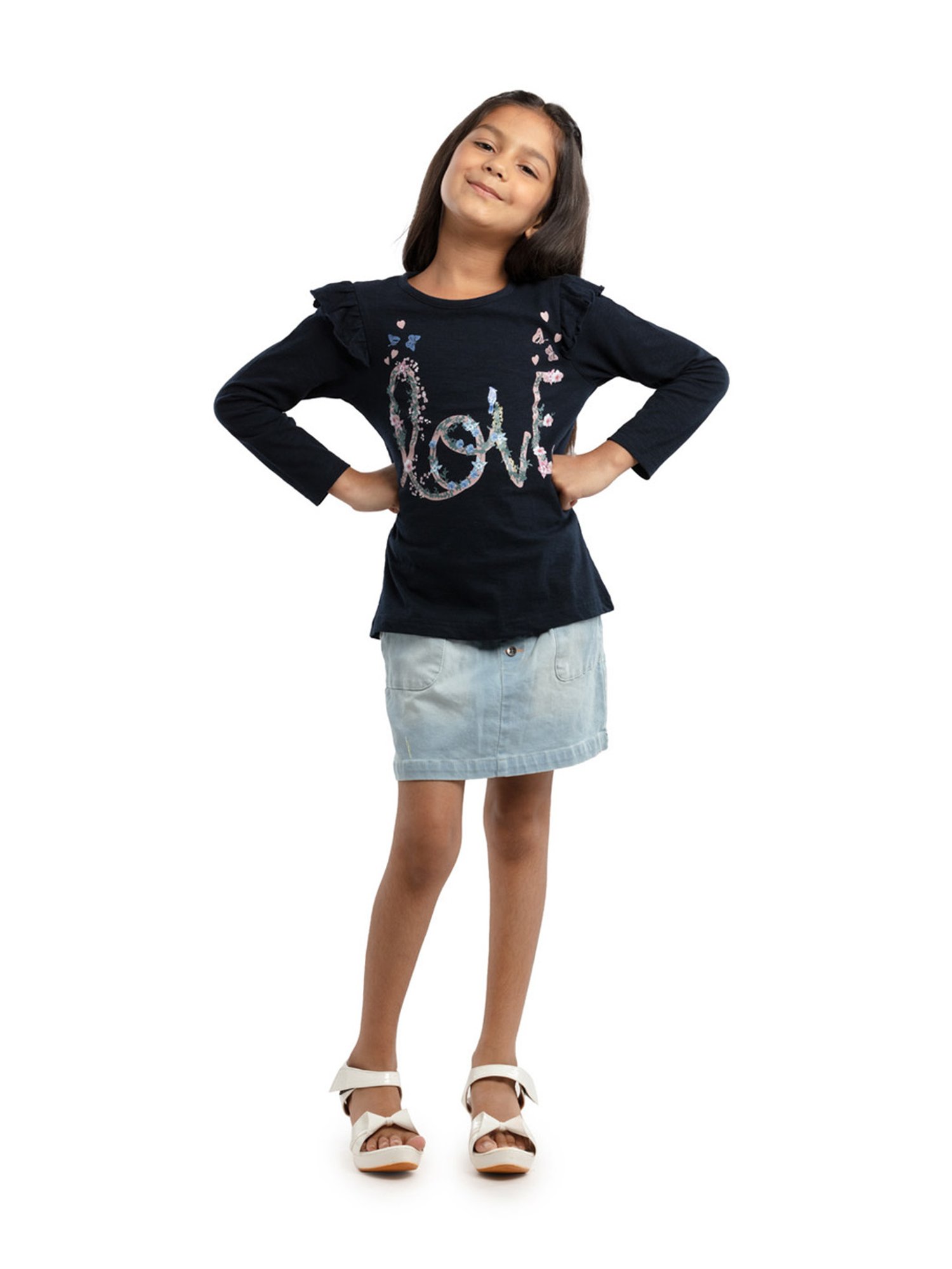 Under Fourteen Only Kids Navy Floral Print Full Sleeves Top