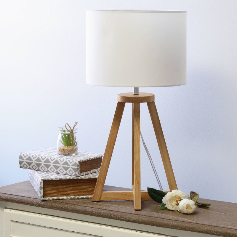 Natural Wood Interlocked Triangular Table Lamp with Fabric Shade White - Simple Designs