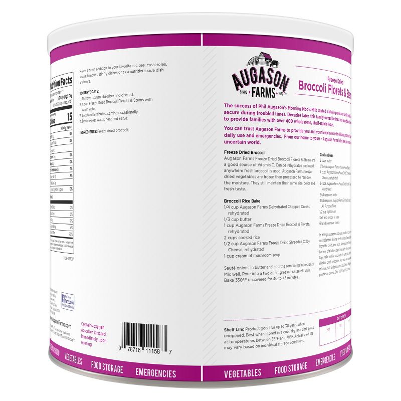 Augason Farms Freeze Dried Broccoli Florets & Stems Emergency Food - 7oz