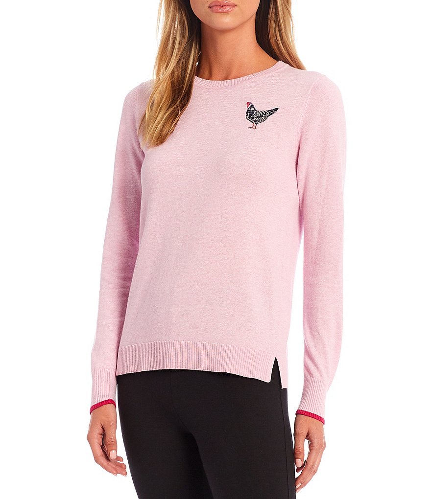 Joules Tina Long Sleeve Round Neck Side Slit Hem Embellished Sweater