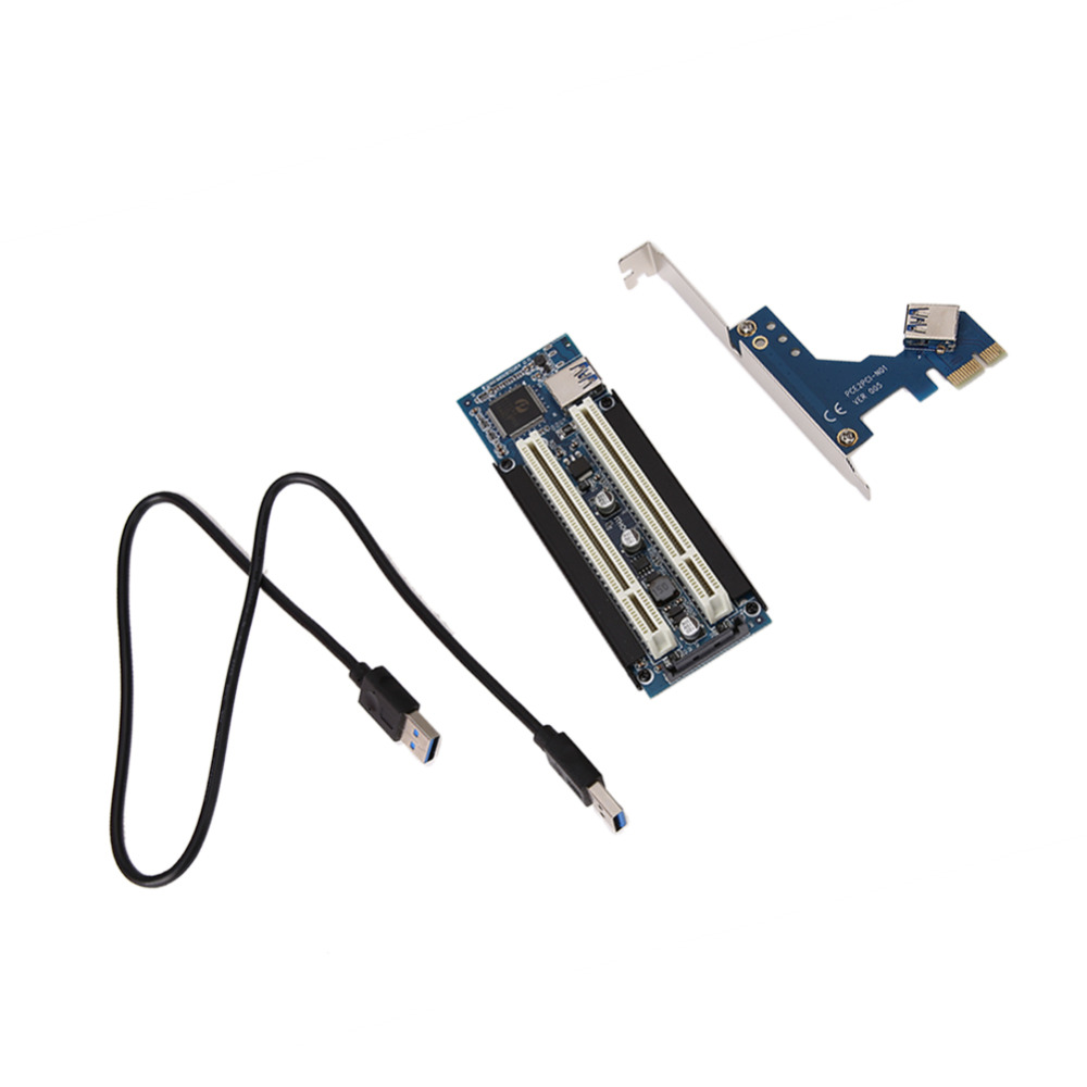 PCI-E Express X1 to Dual PCI Riser Extend Adapter Card PCI Add On Cards with 1M USB 3.0 Cable
