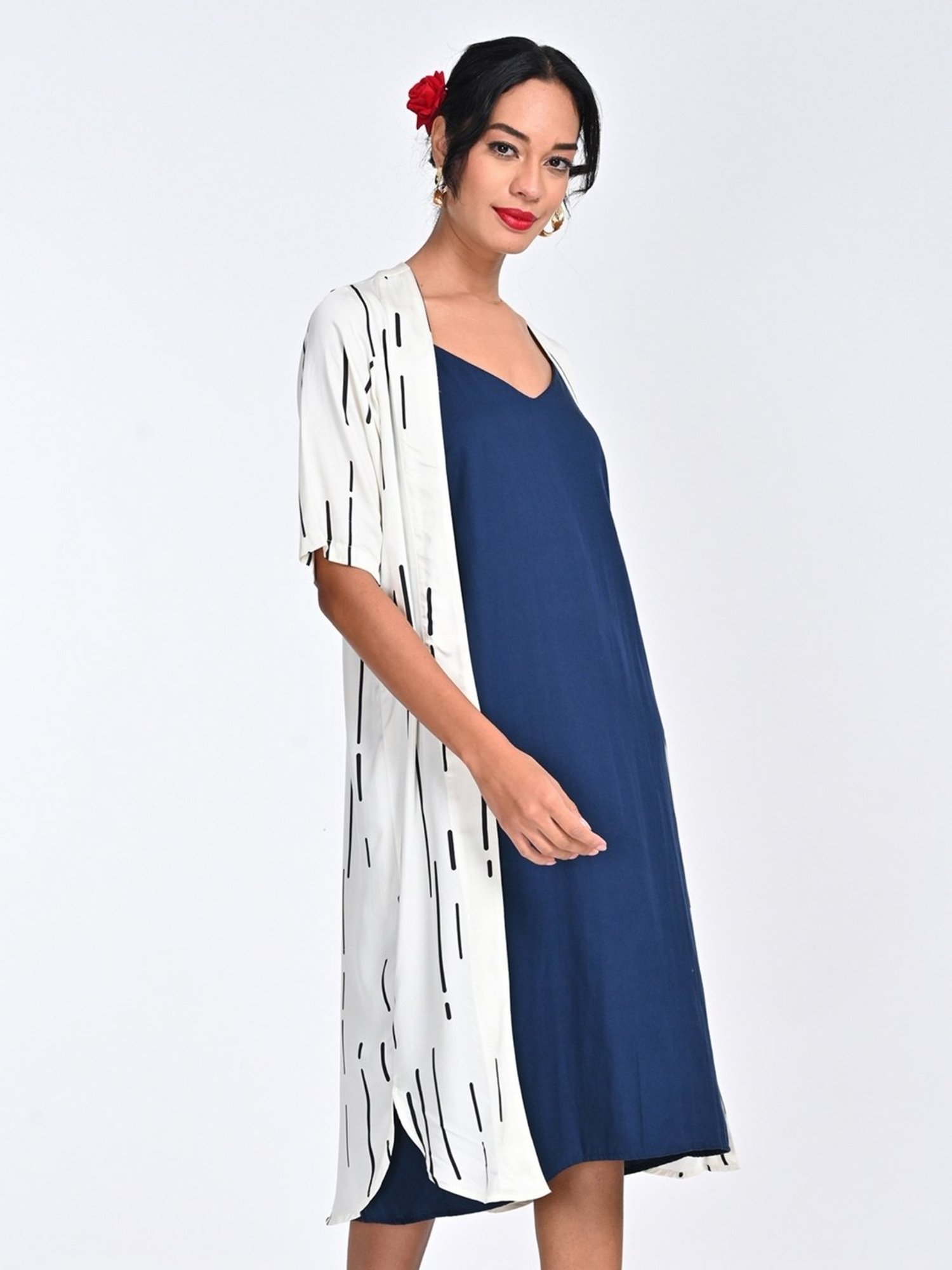 Saltpetre Women Modal Solid Cream Open Front Long Overlay