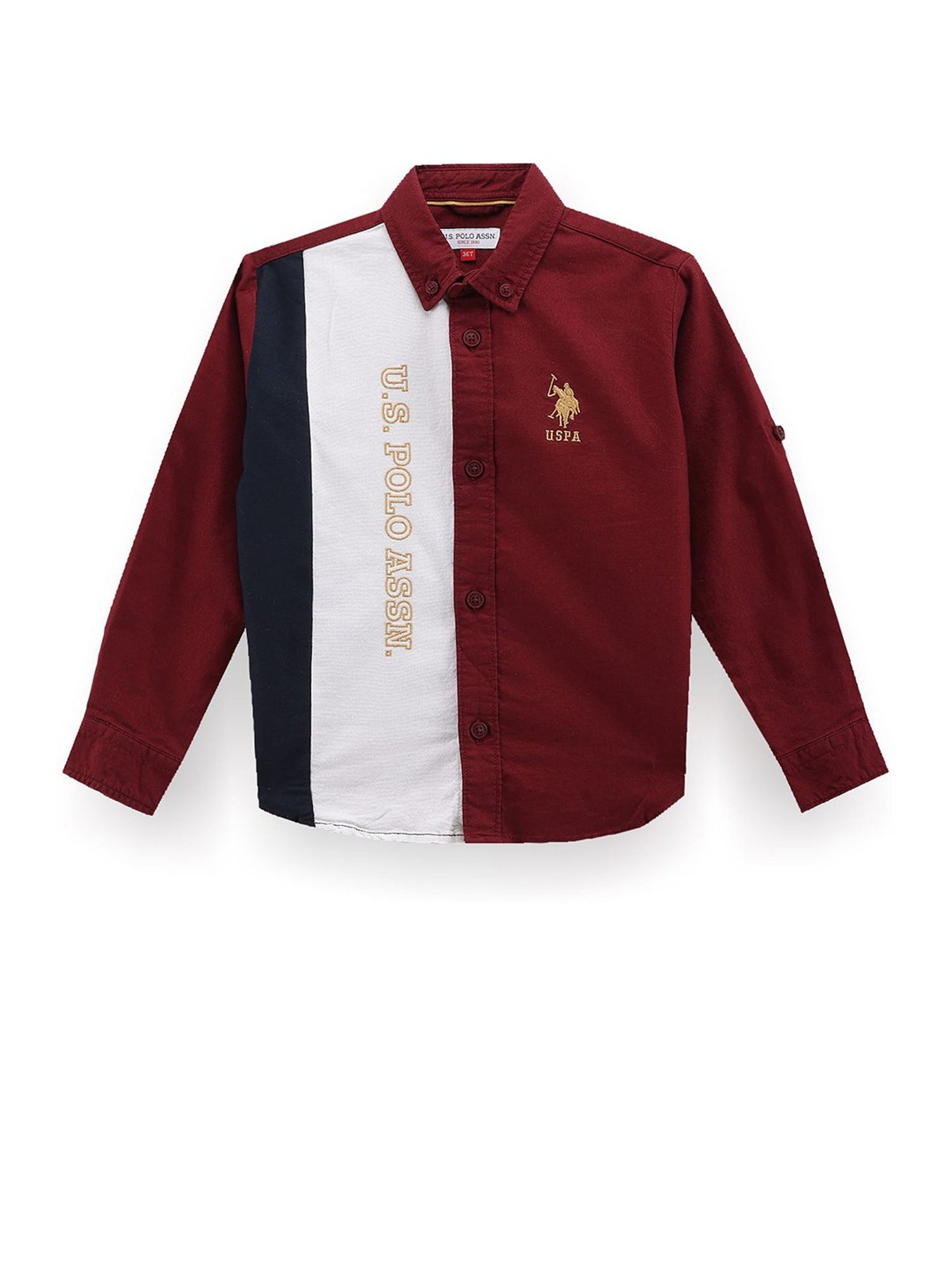 U.S. Polo Assn. Kids Red Color Block Full Sleeves Shirt