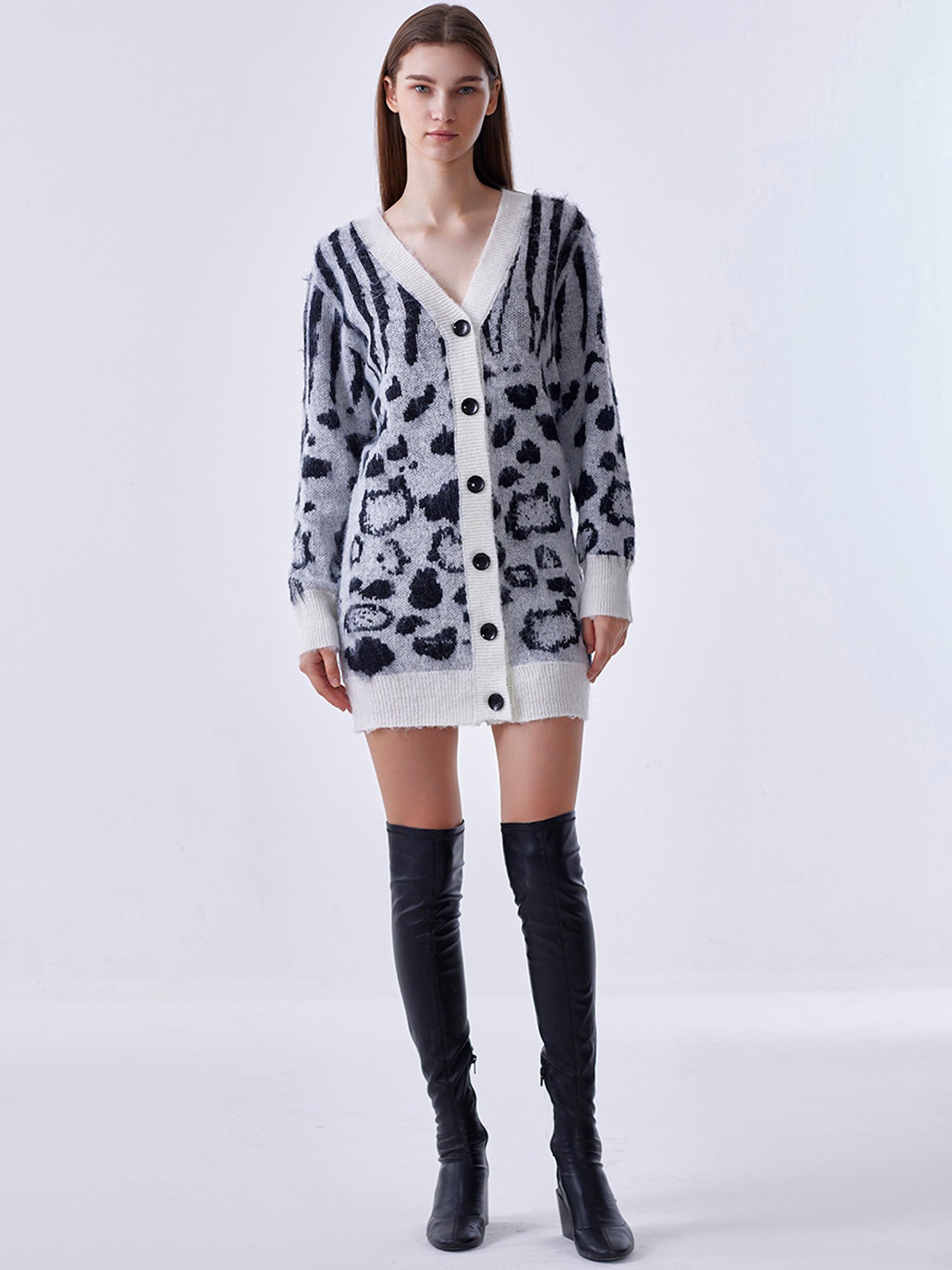 Cover Story Black & White Printed Cardigan