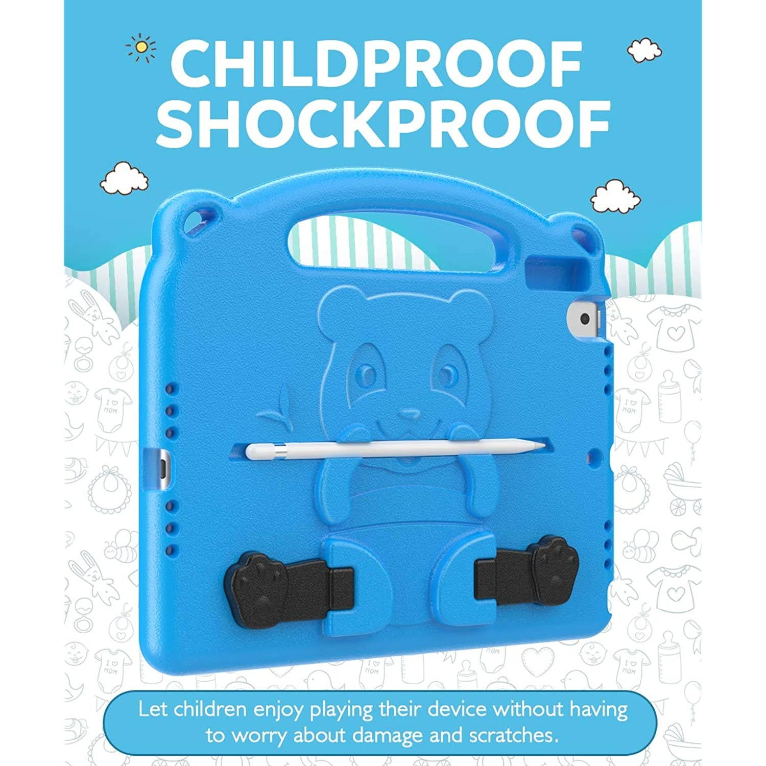 MoKo Case Fit iPad 7th Generation 10.2" 2019/iPad 10.2 Case/iPad Air (3rd Generation) 10.5" 2019/iPad Pro 10.5 2017, Kids Friendly EVA Foam Shock Proof Handle Protective Stand Cover Case - Blue