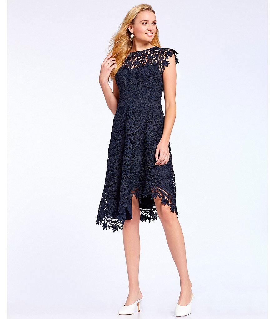 Eliza J Asymetrical Lace Midi Dress