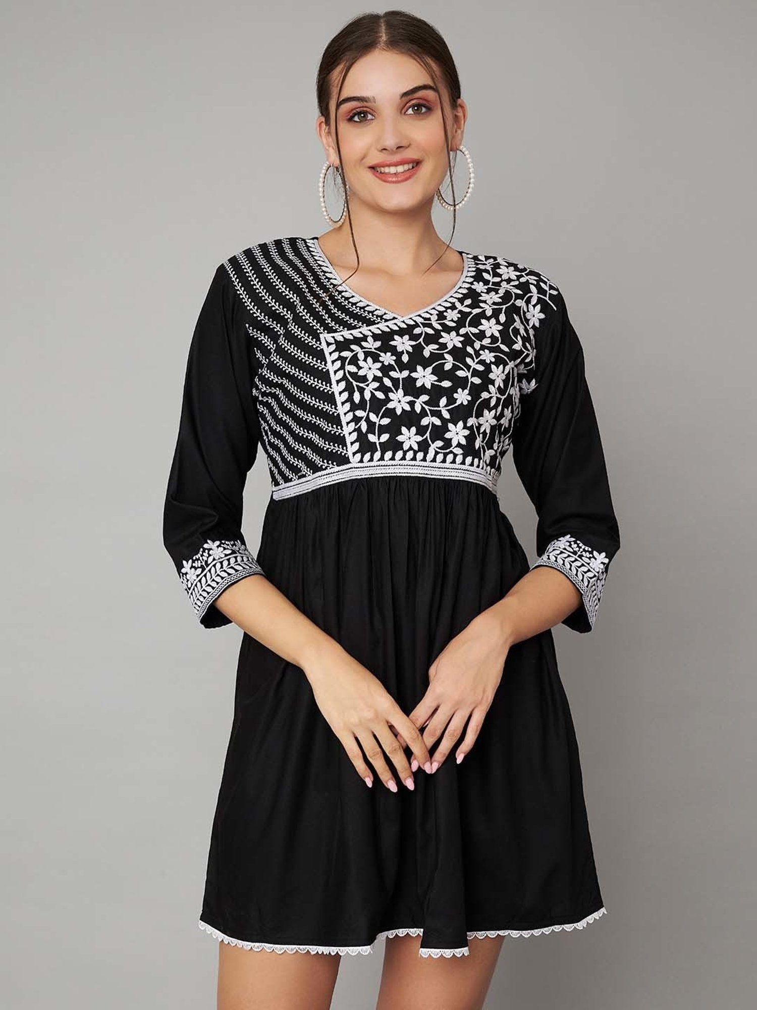 KOI SLEEPWEAR Black Embroidered Dress