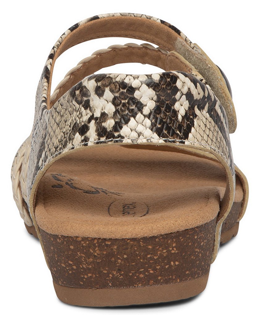 Aetrex Jillian Braided Quarter Strap Snake Print Leather Cork Wedge Sandals