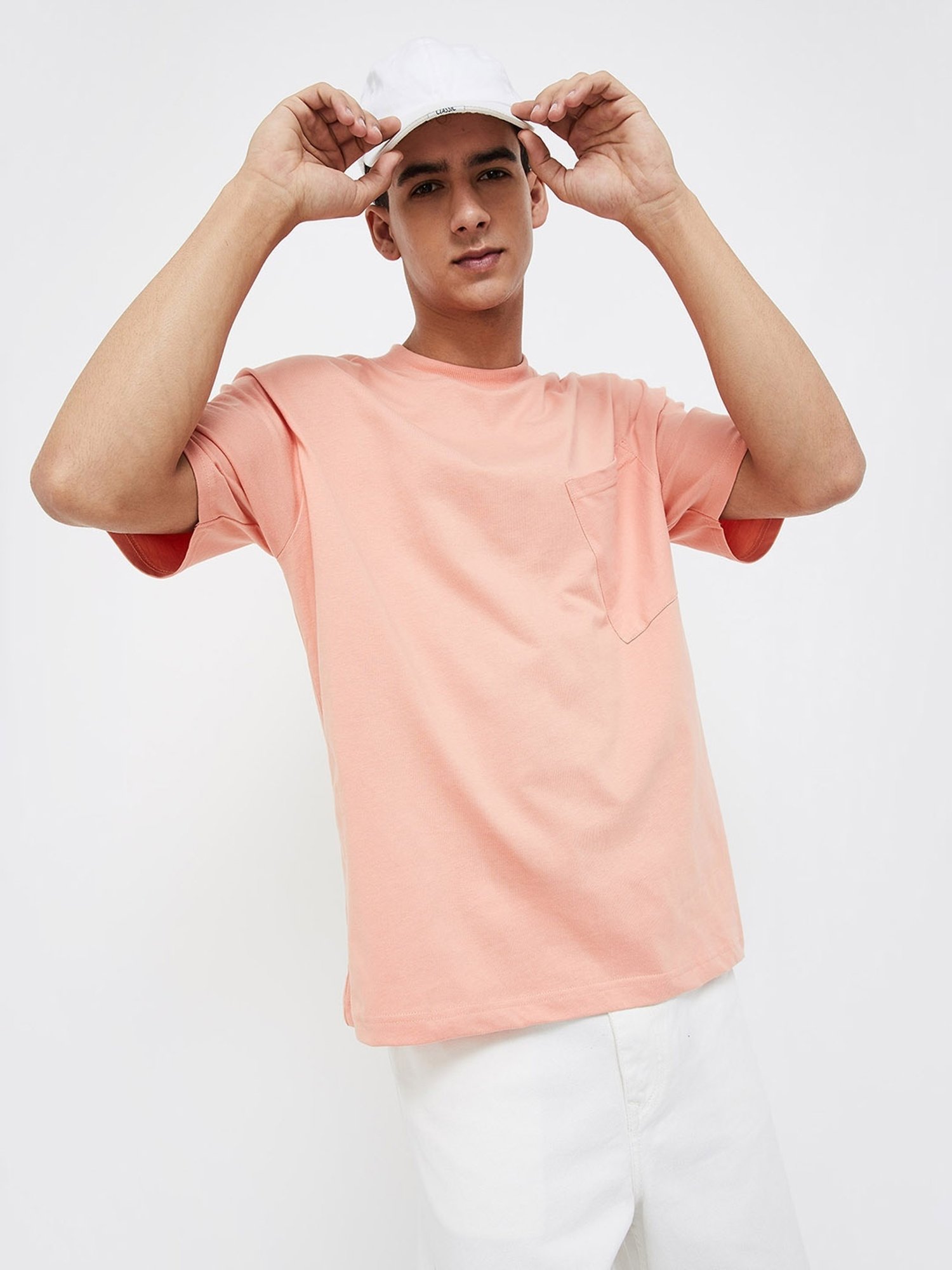 Forca By Lifestyle Peach Cotton Regular Fit T-Shirt