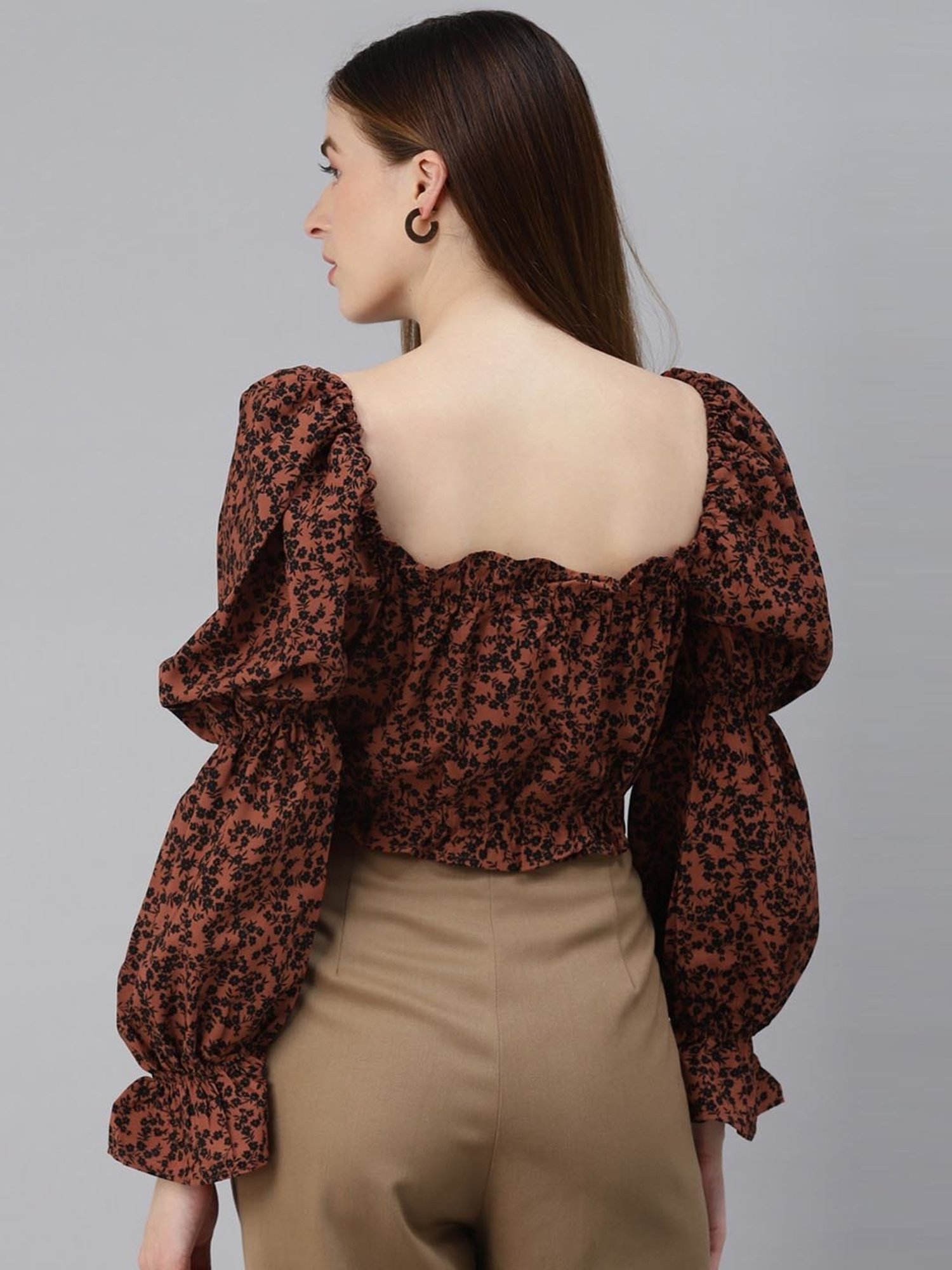 Melon by PlusS Rust Floral Print Crop Top