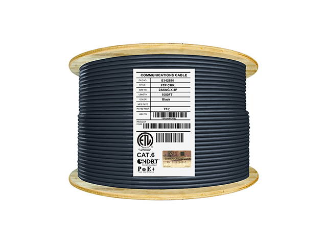 Elite Cat6 Shielded Riser (CMR), 1000ft, 550MHz, 23AWG, F/UTP, Solid Bare Copper, UL Certified, UL-LP Certification, Bulk Ethernet Cable Reel, Blue