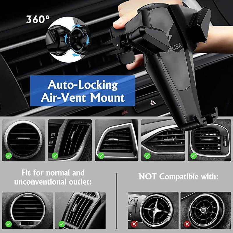 Car Charger Fast Charger Car Mount Air Vent Phone Holder Compatible iPhone Xs MAXXRXSX88 Plus Samsung Galaxy S987Note 89 and All QiEnabled PhonesBlack