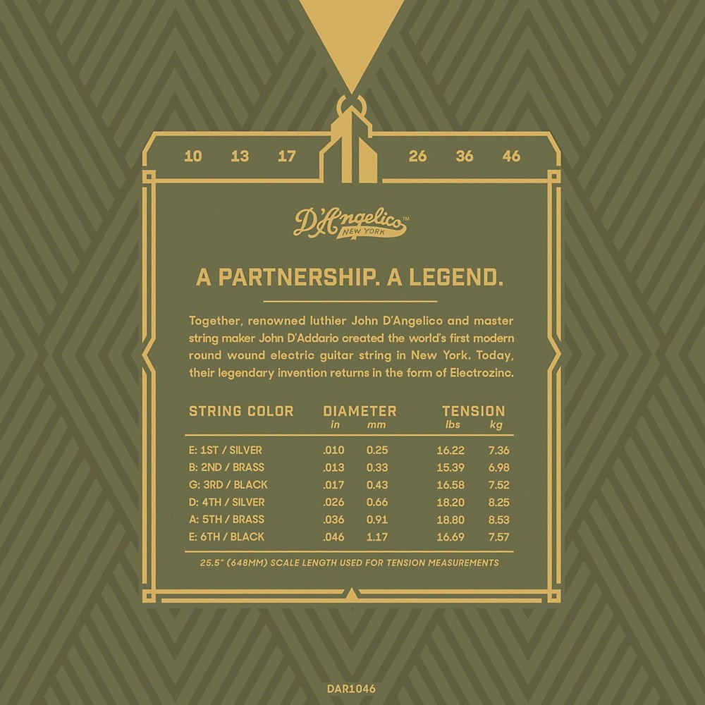 D'Angelico Electrozinc Rock 10-46 Light Electric Guitar Strings