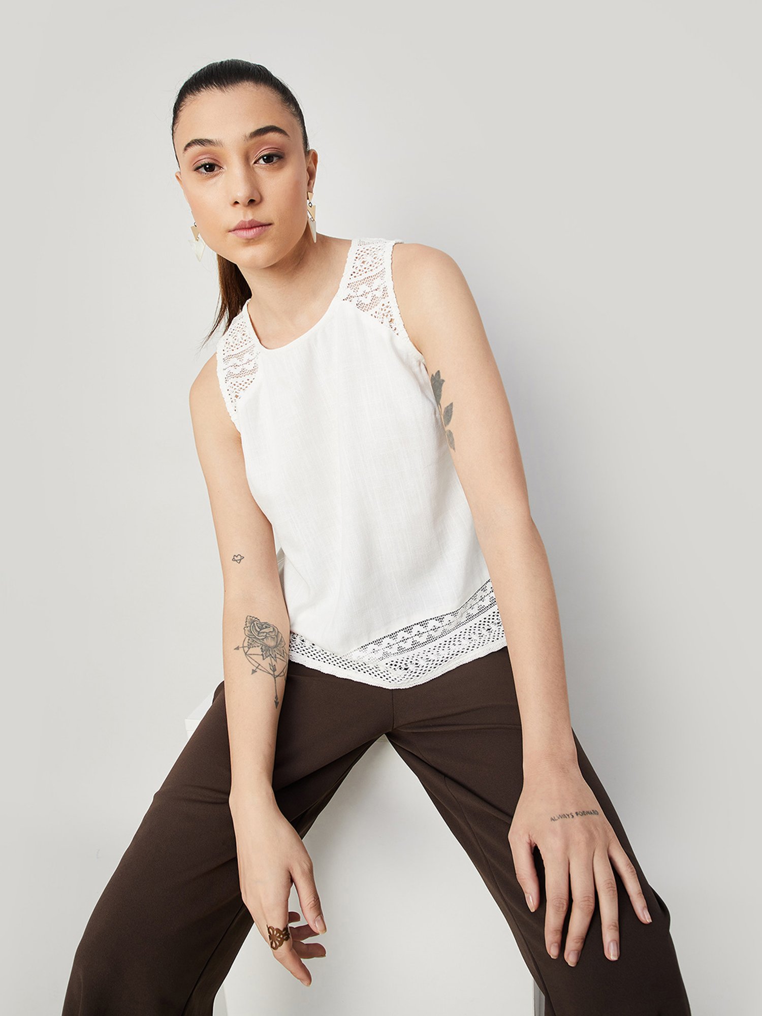 Code by Lifestyle White Self Design Top