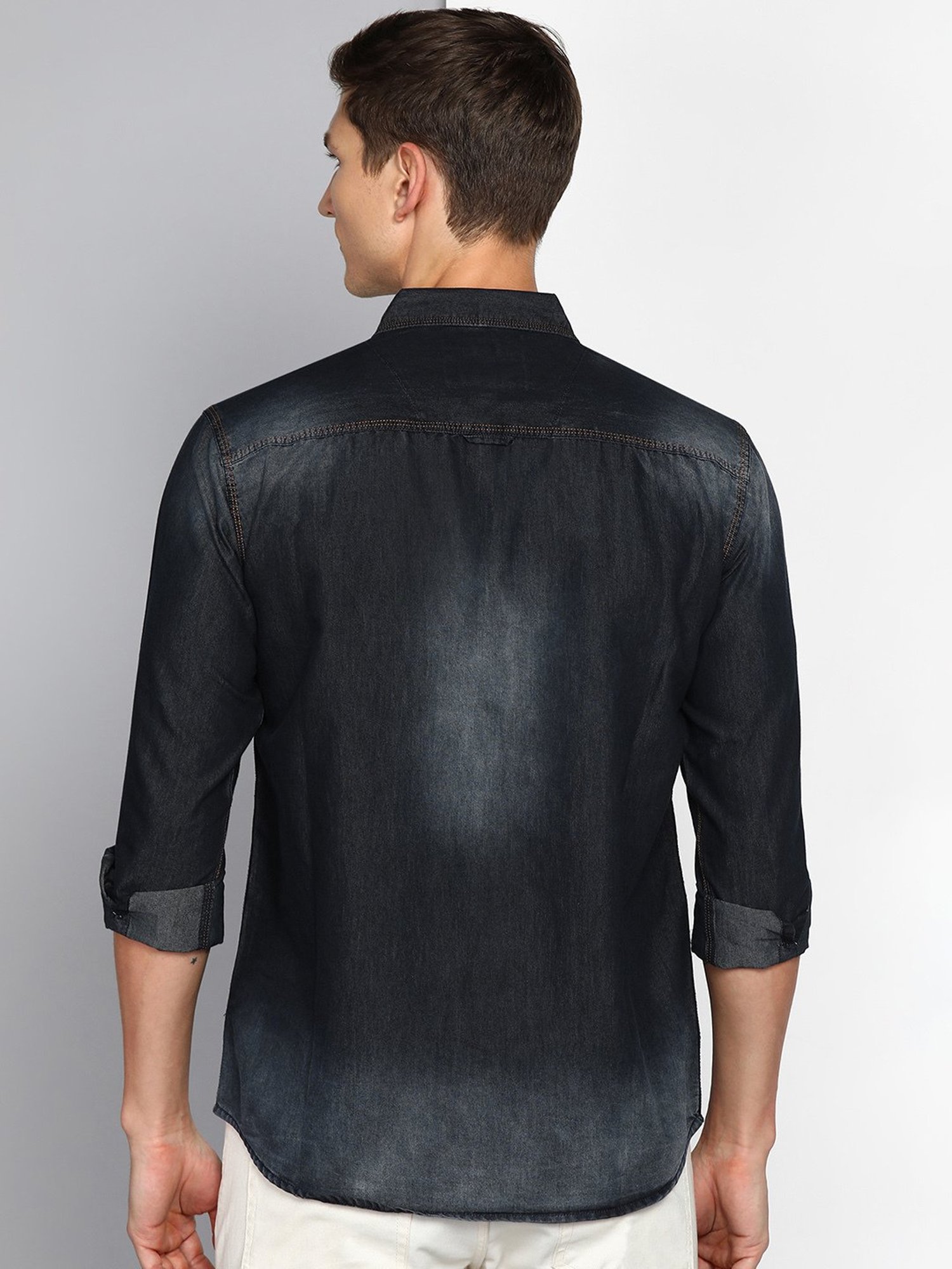 Kuons Avenue Black Slim Fit Denim Shirt