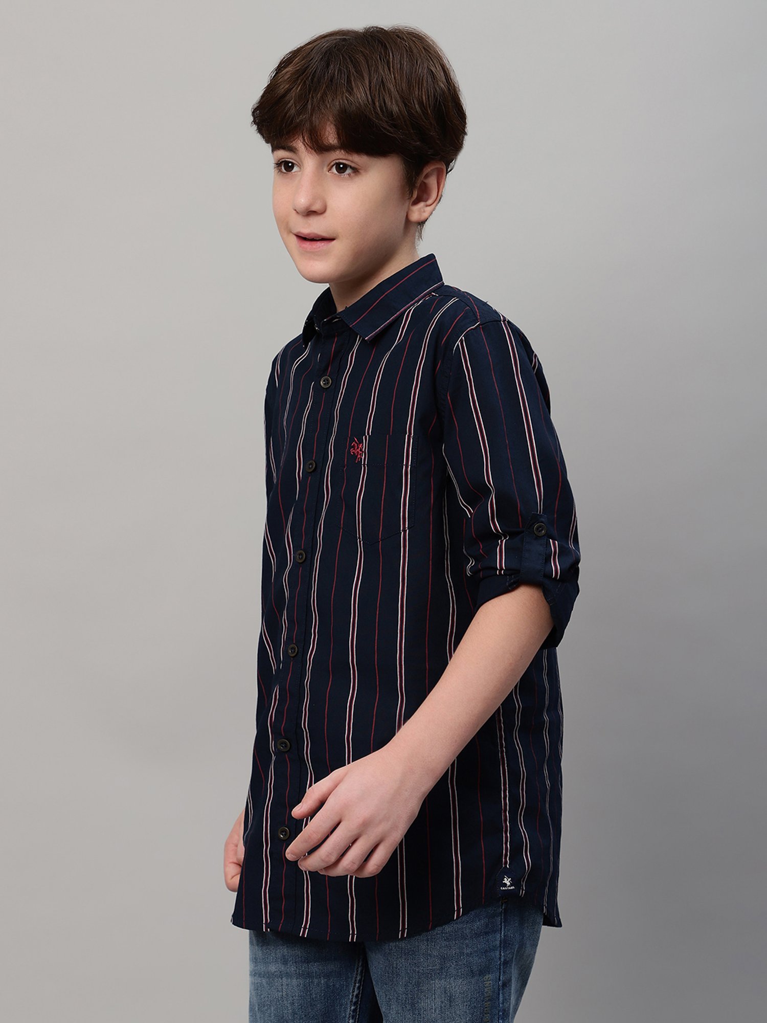 Cantabil Boys Navy Striped Full Sleeves Shirt