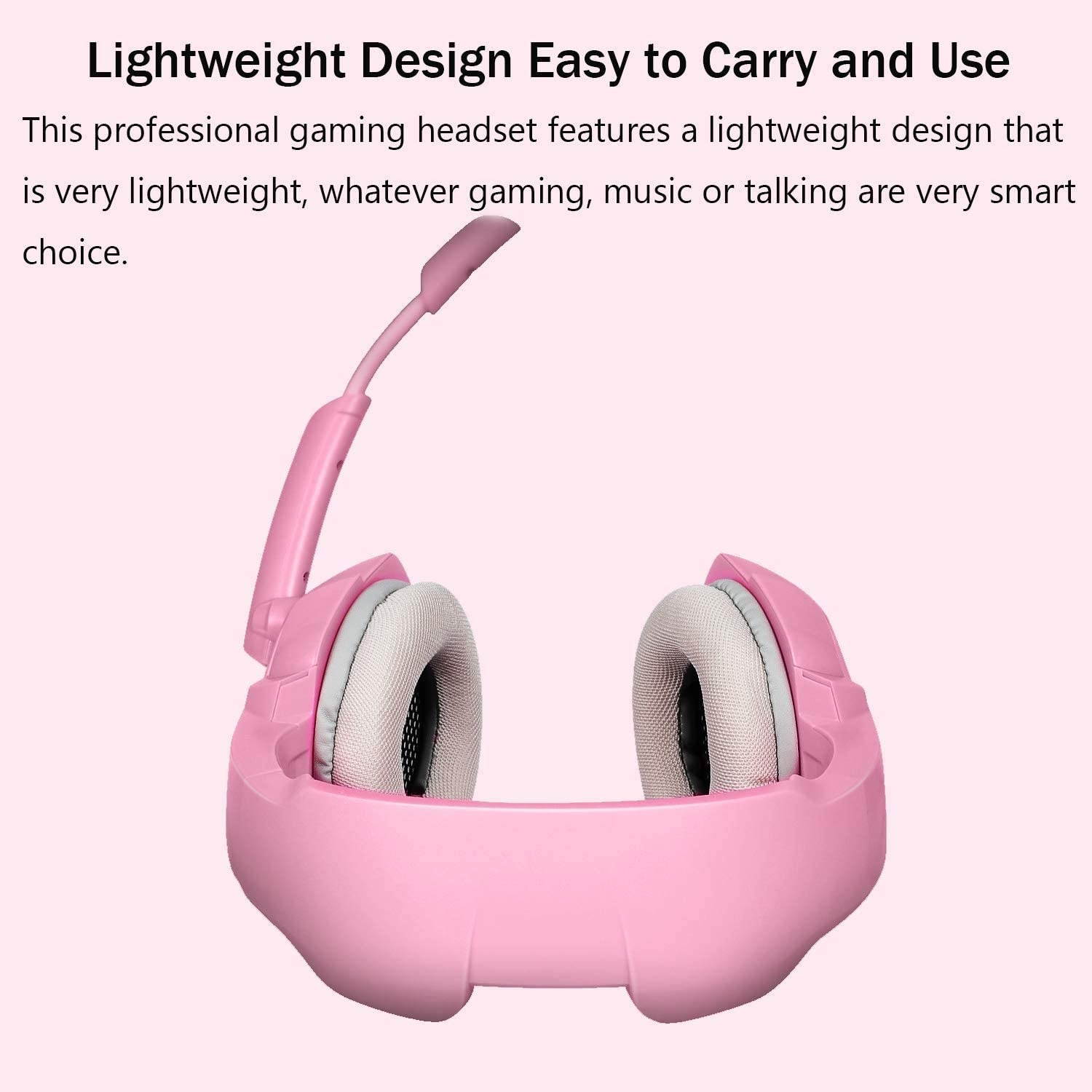 Gaming Headset, LED Lighting Headset Headband, 3.5mm Stereo Surround with Microphone Compatible with Smart Phones, PC, PS4 and Other Gaming Devices, can Control Volume and Noise Reduction&ndash; Pink