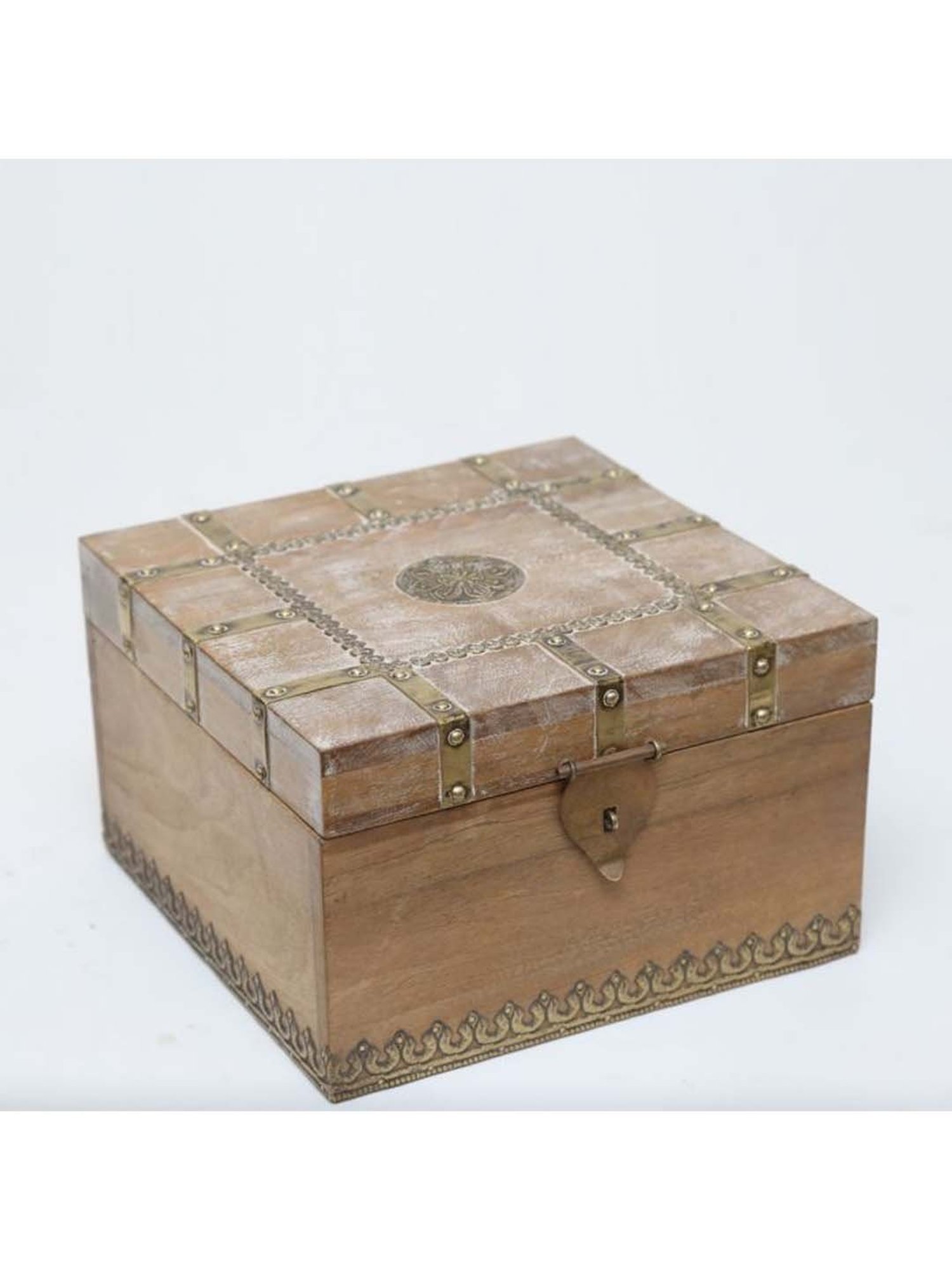 Artisans Rose Light Brown & Golden Mango Wood Jewellery Box - Set of 1