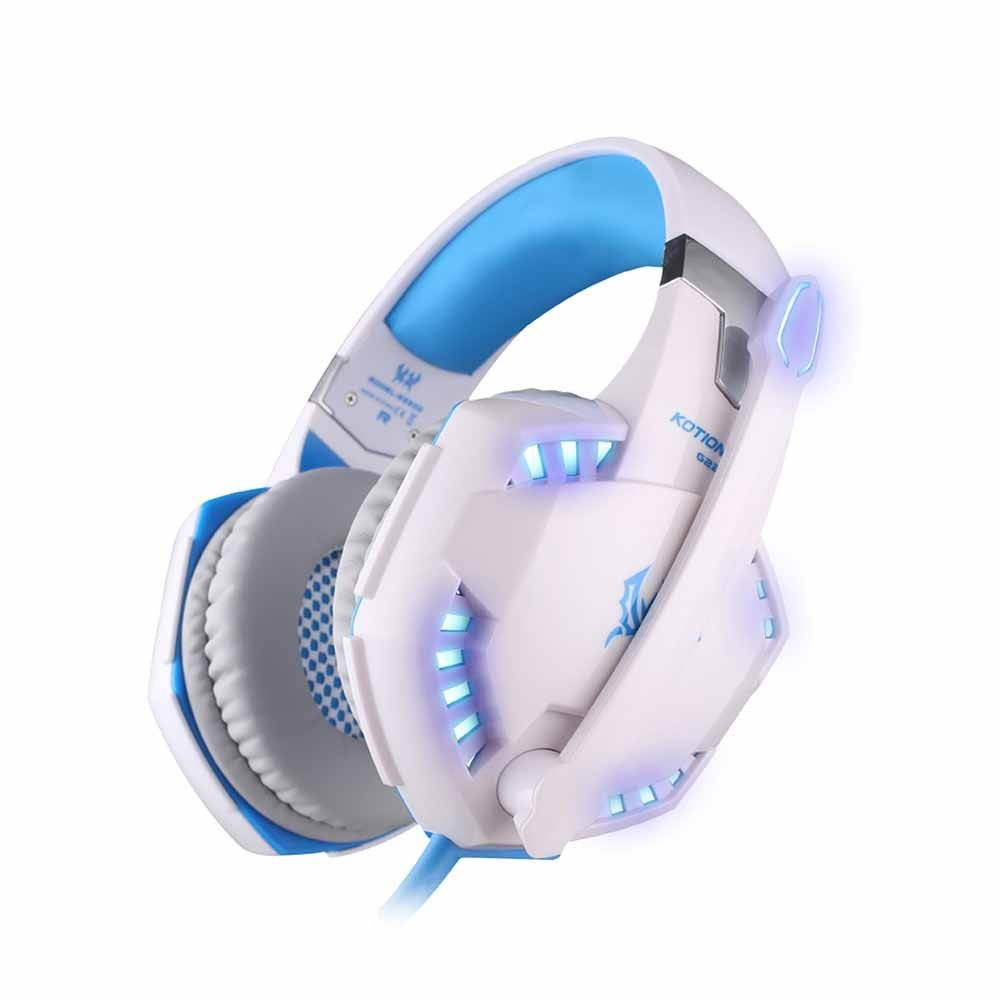 KOTION EACH G2200 USB Hi-Fi Speaker 7.1 Virtual Surround Sound Vibration Gaming Headphone Computer Headset Earphone Headband LED Flashlight Microphone In-Line Controller (White)