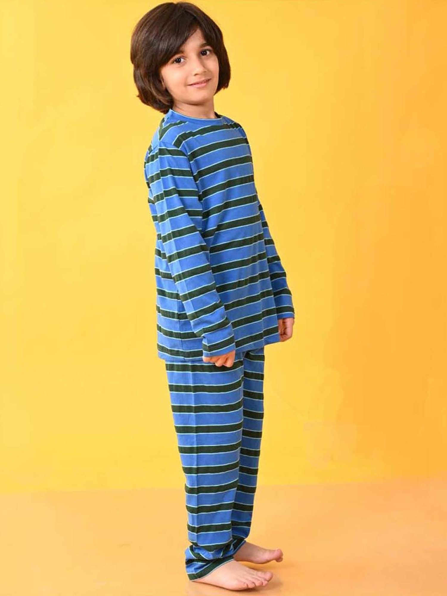 Anthrilo Kids Multicolour Cotton Striped Full Sleeves T-Shirt & Trouser