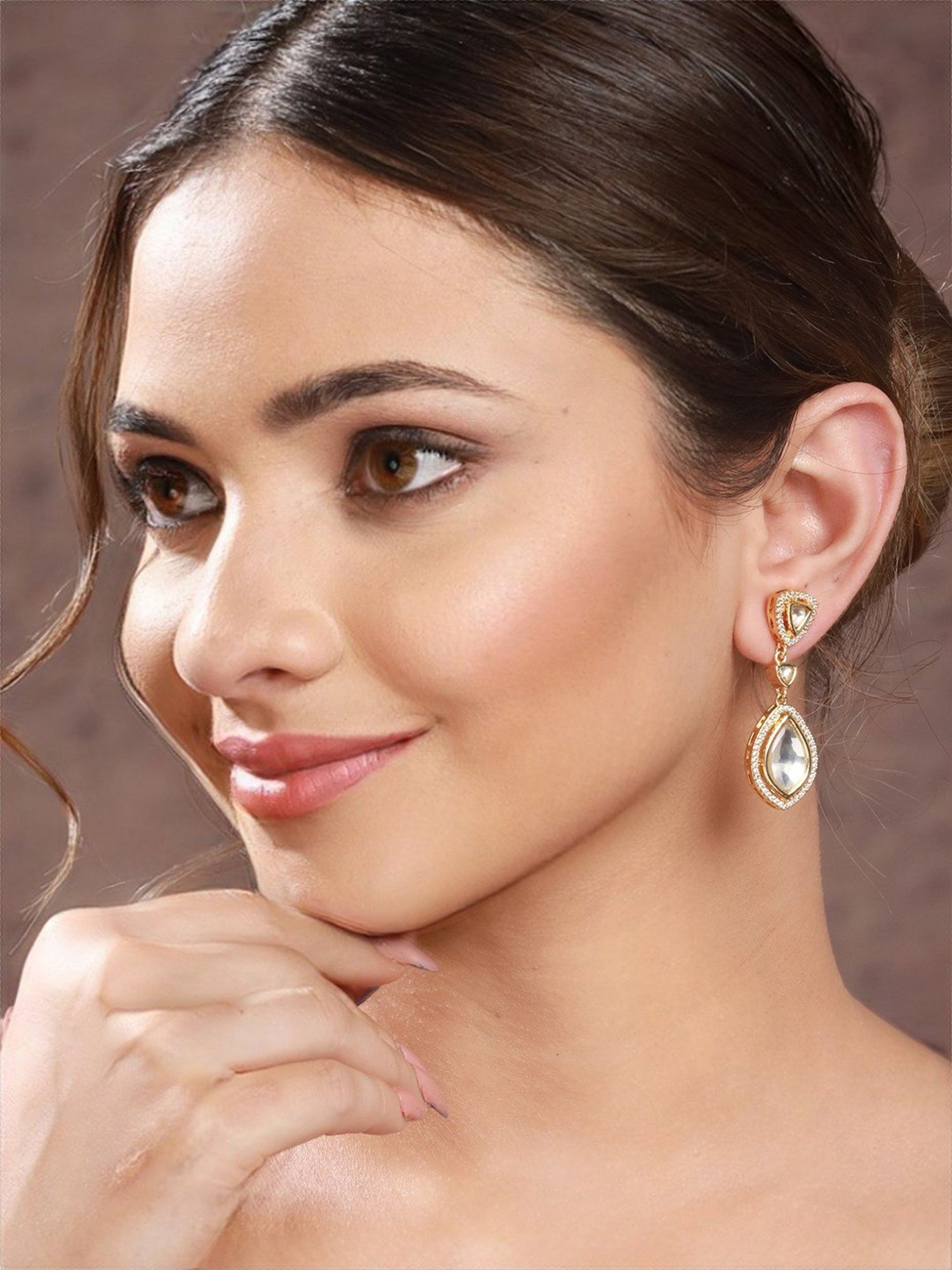 Saraf RS Jewellery Gold Original Kundan Studded Dangler Earring