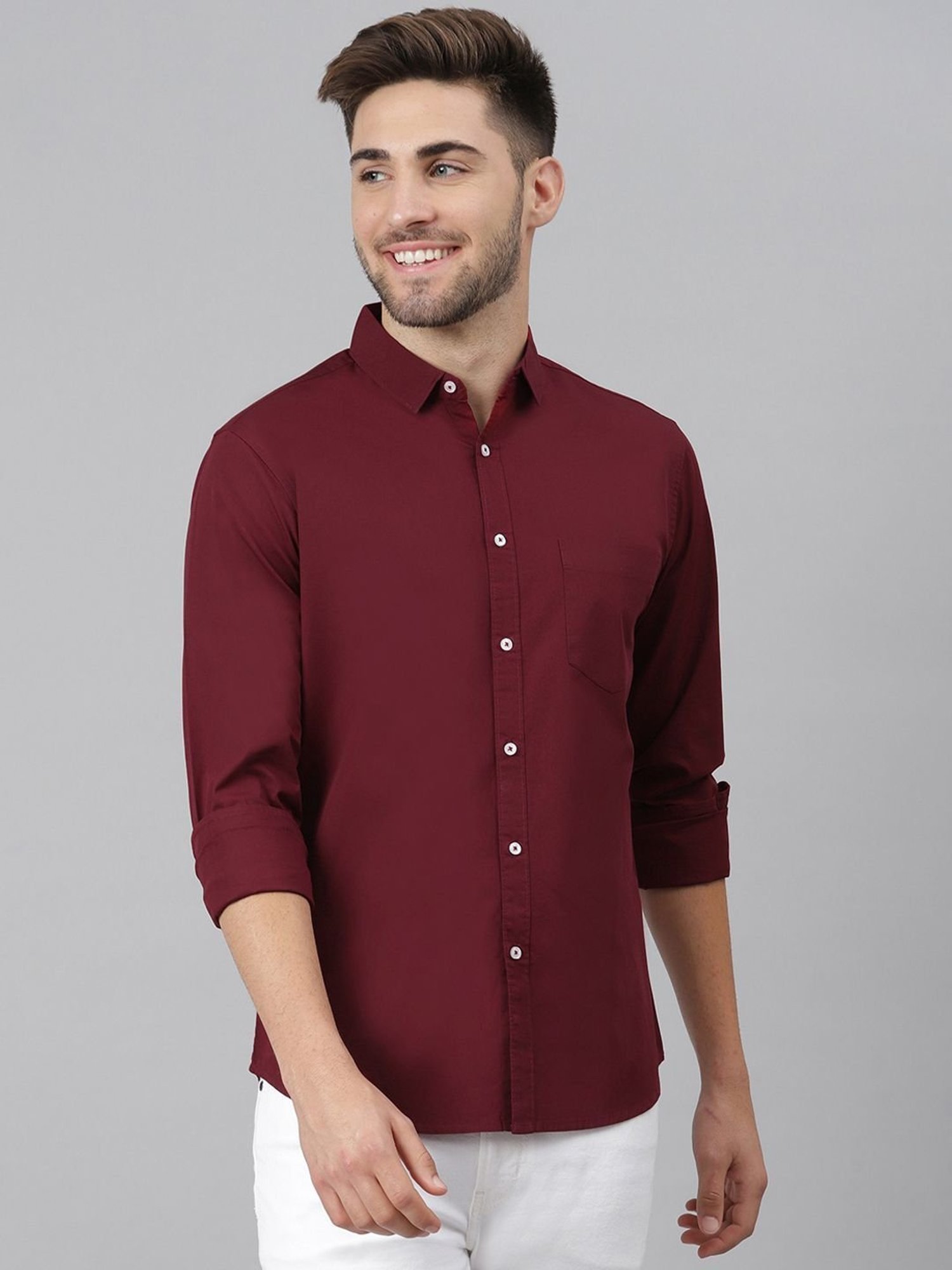 Dennis Lingo Maroon Cotton Slim Fit Shirt