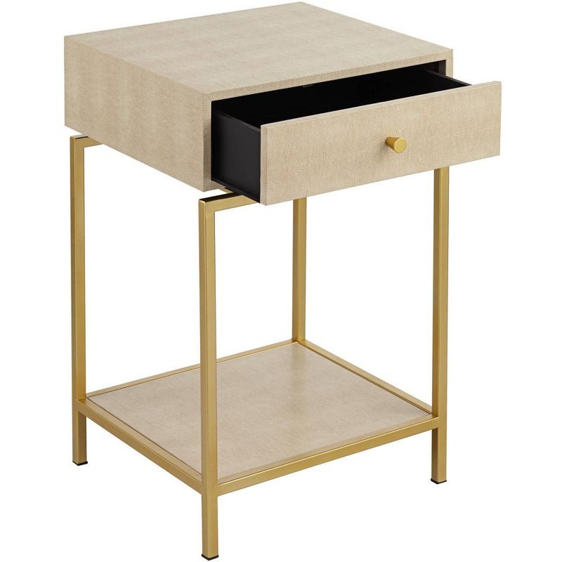 55 Downing Street Clancy 16" Wide Cream and Gold 1-Drawer 1-Shelf Accent Table