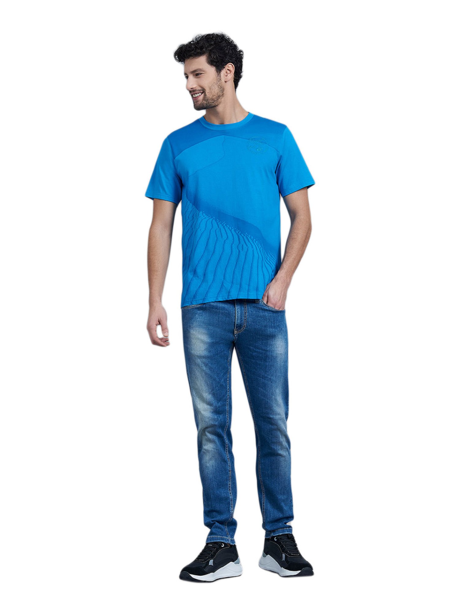 Beverly Hills Polo Club Blue Cotton Regular Fit Printed T-Shirt