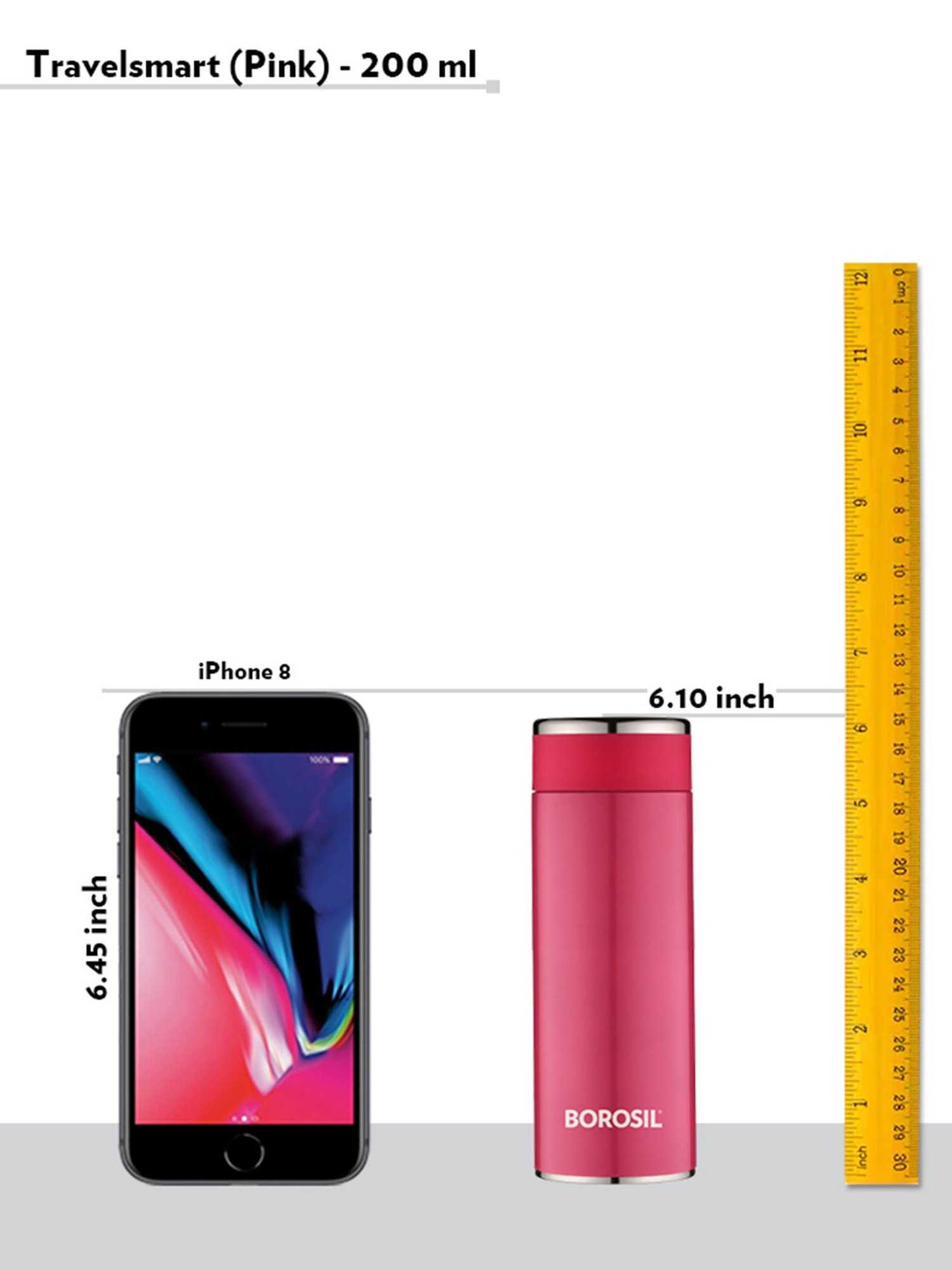 Borosil Pink Stainless Steel Hydra Travelsmart Vacuum Insulated Flask Water Bottle - 200 ml