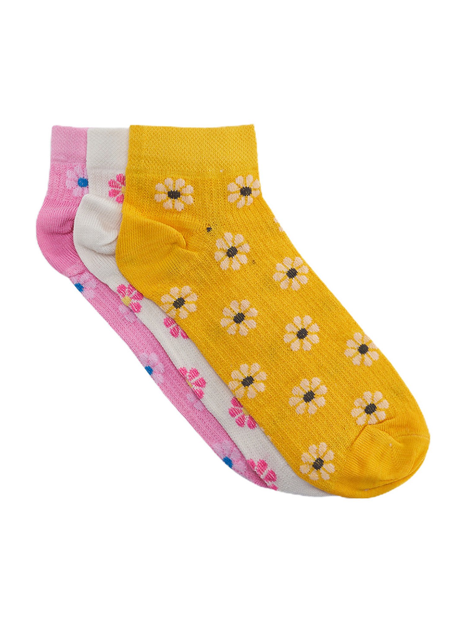 Honey by Pantaloons Multicolor Cotton Floral Socks - Set of 3