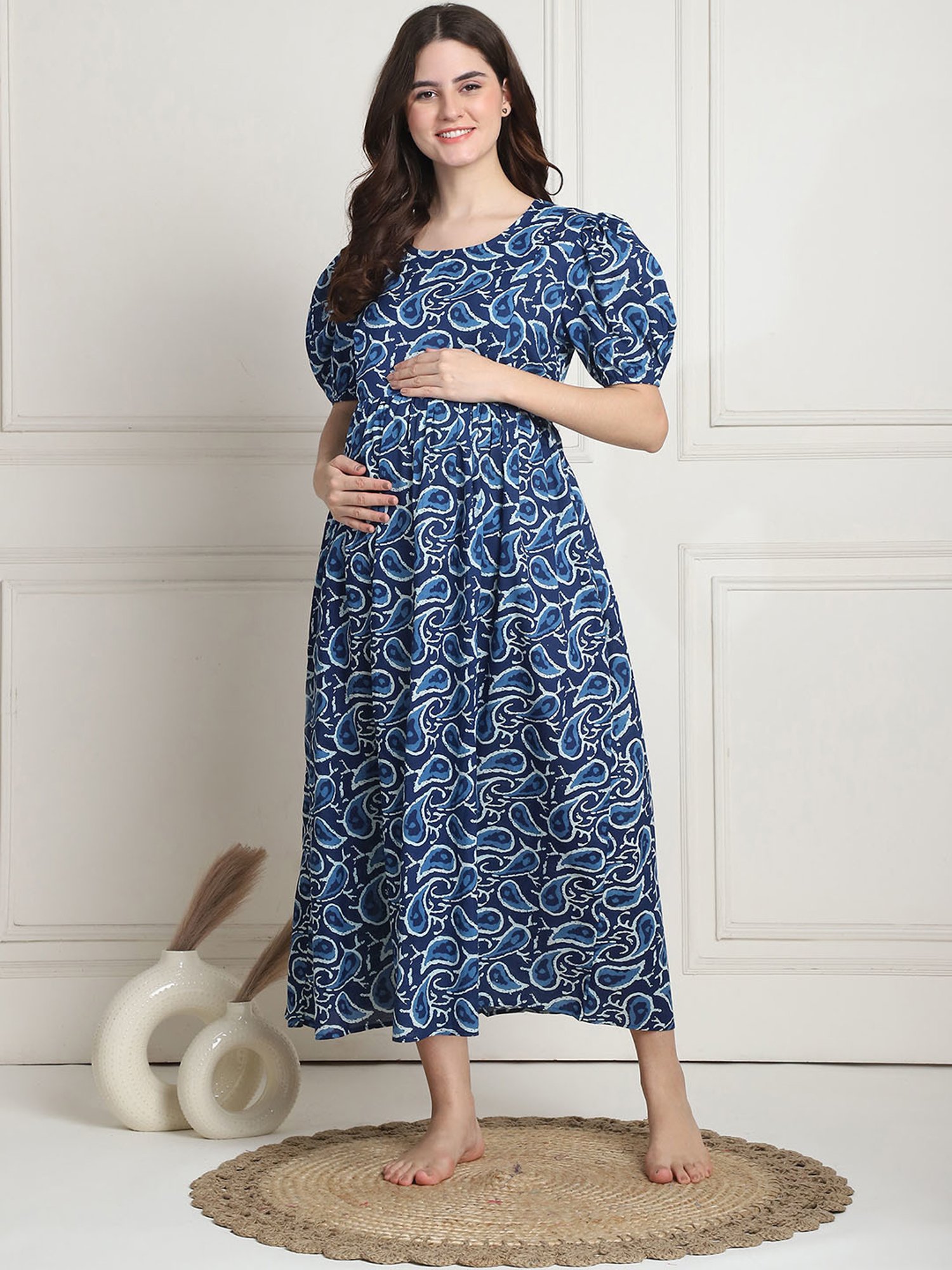 Secret Wish Navy Printed Maternity Night Dress