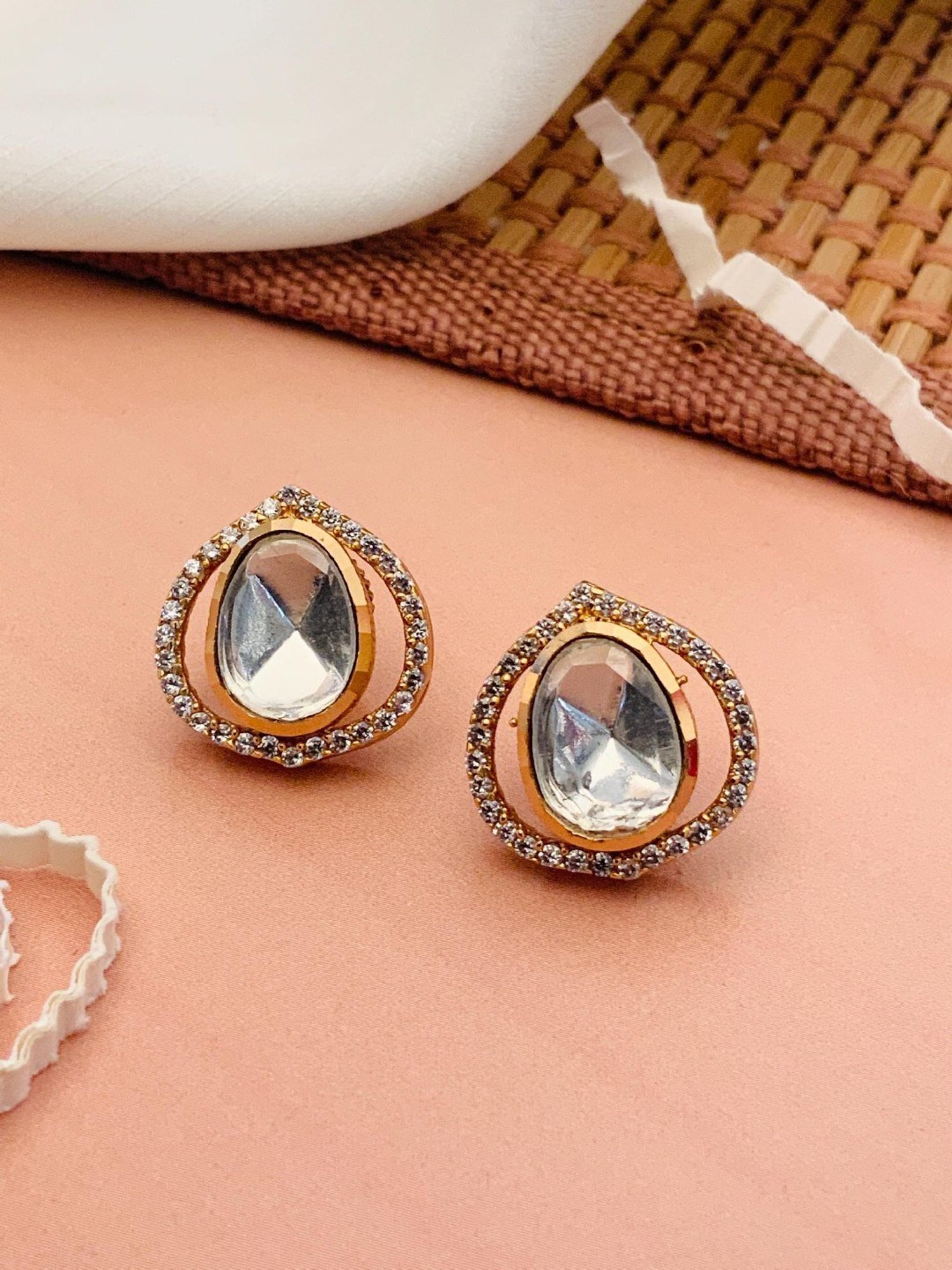 Abdesigns Enchanting Gold-Plated Polki Stud Earrings