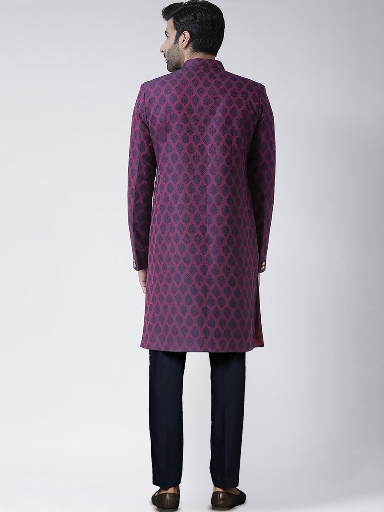 Hangup Plus Beige & Black Regular Fit Printed Sherwani Set