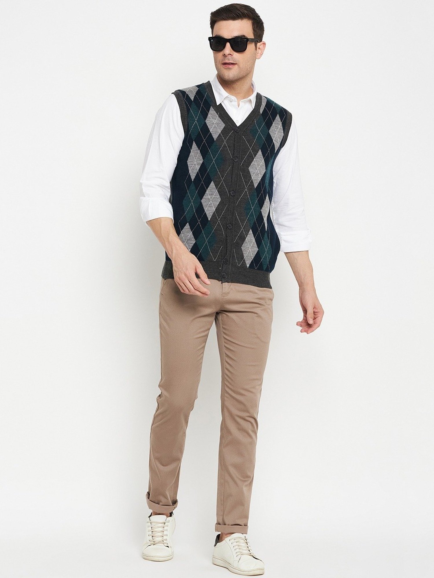 Cantabil Navy & Grey Regular Fit Printed Cardigan