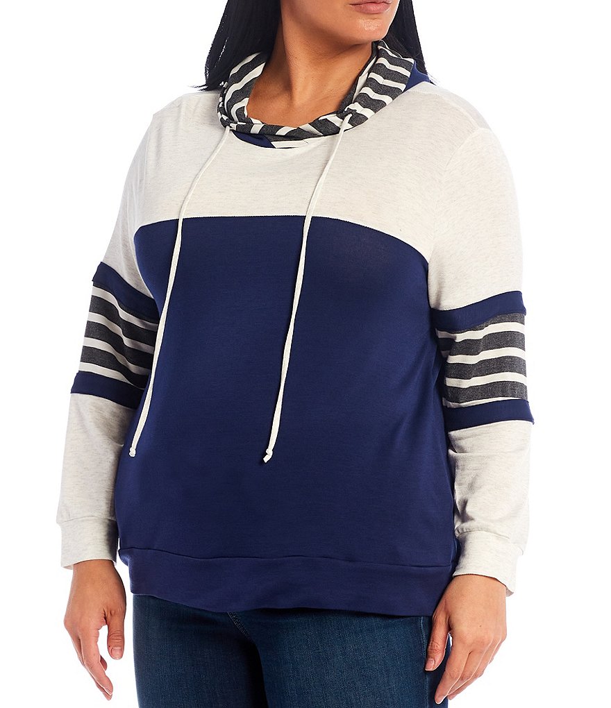 Moa Moa Plus Size Colorblock Stripe Print Hoodie