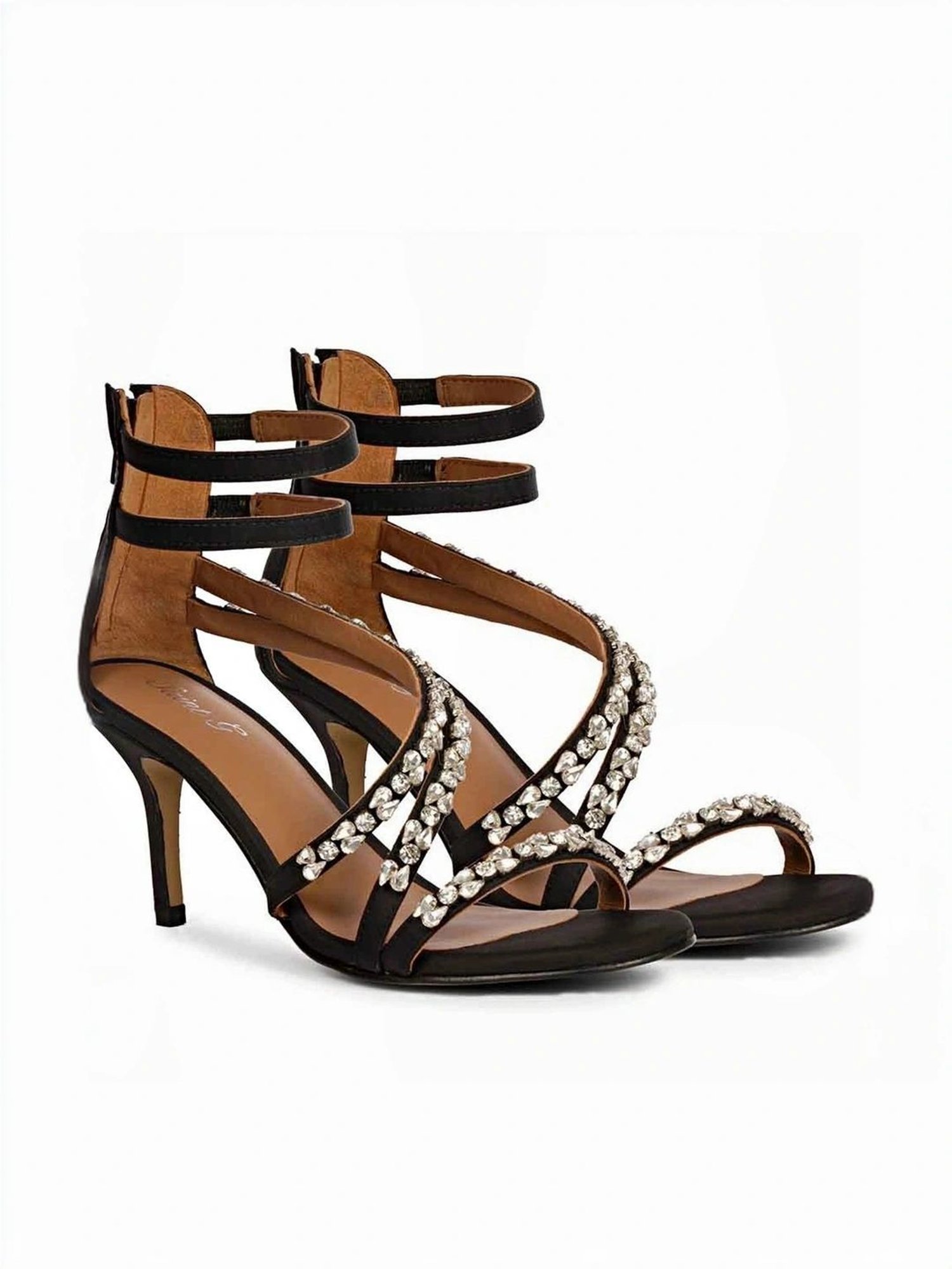 Saint G Women's Vittoria Black Ankle Strap Stilettos