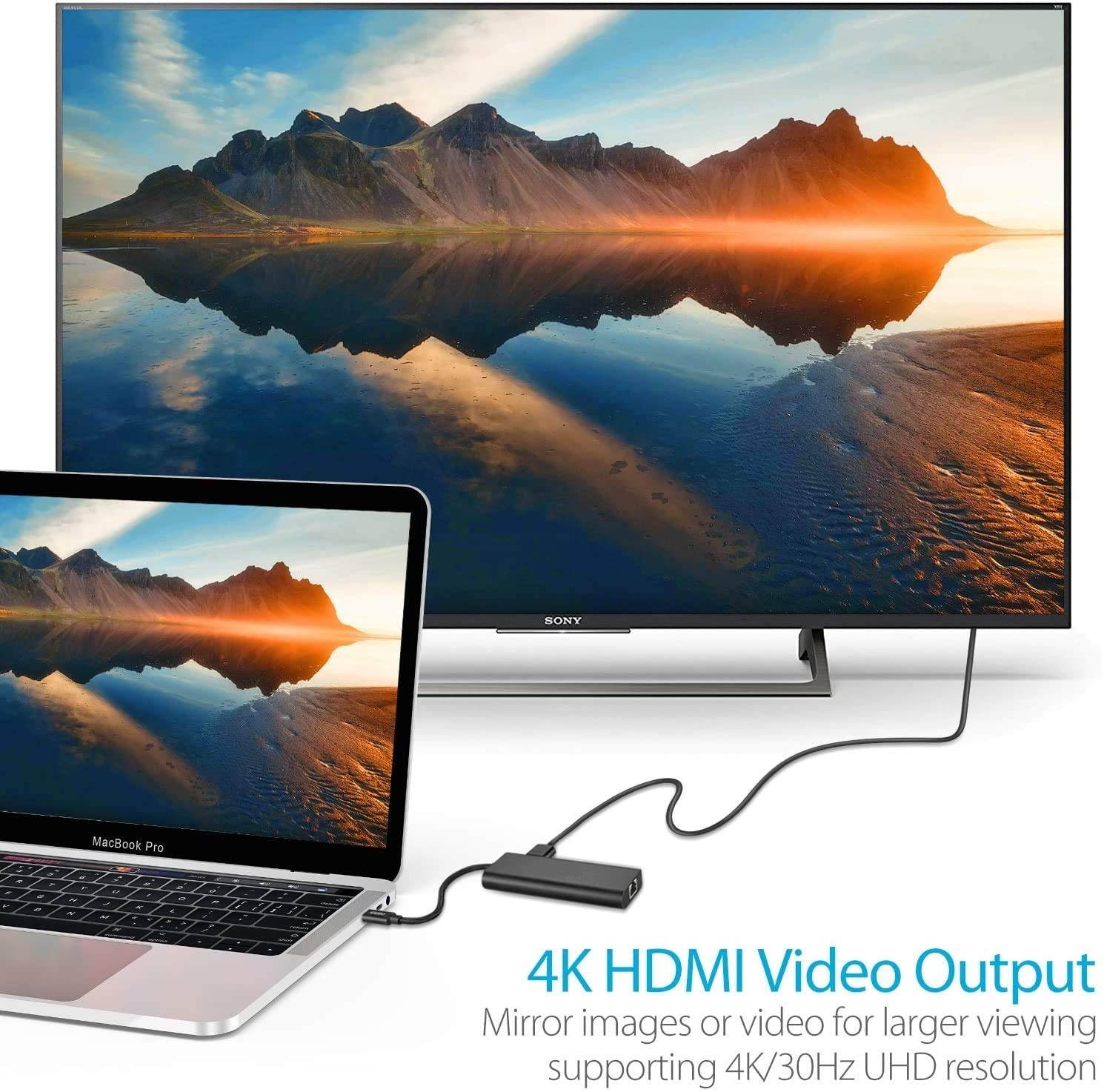 6-in-1 Type-C to 4K HDMI + 1000M LAN + SD + 2 x USB3.0 + 60W PD Adapter, Support 4K 30Hz UHD Video, Gigabit Ethernet, SD Card Reader, USB-C PD 60W Quick Charging and USB 3.0 Type-C Dongle USB C HUB.