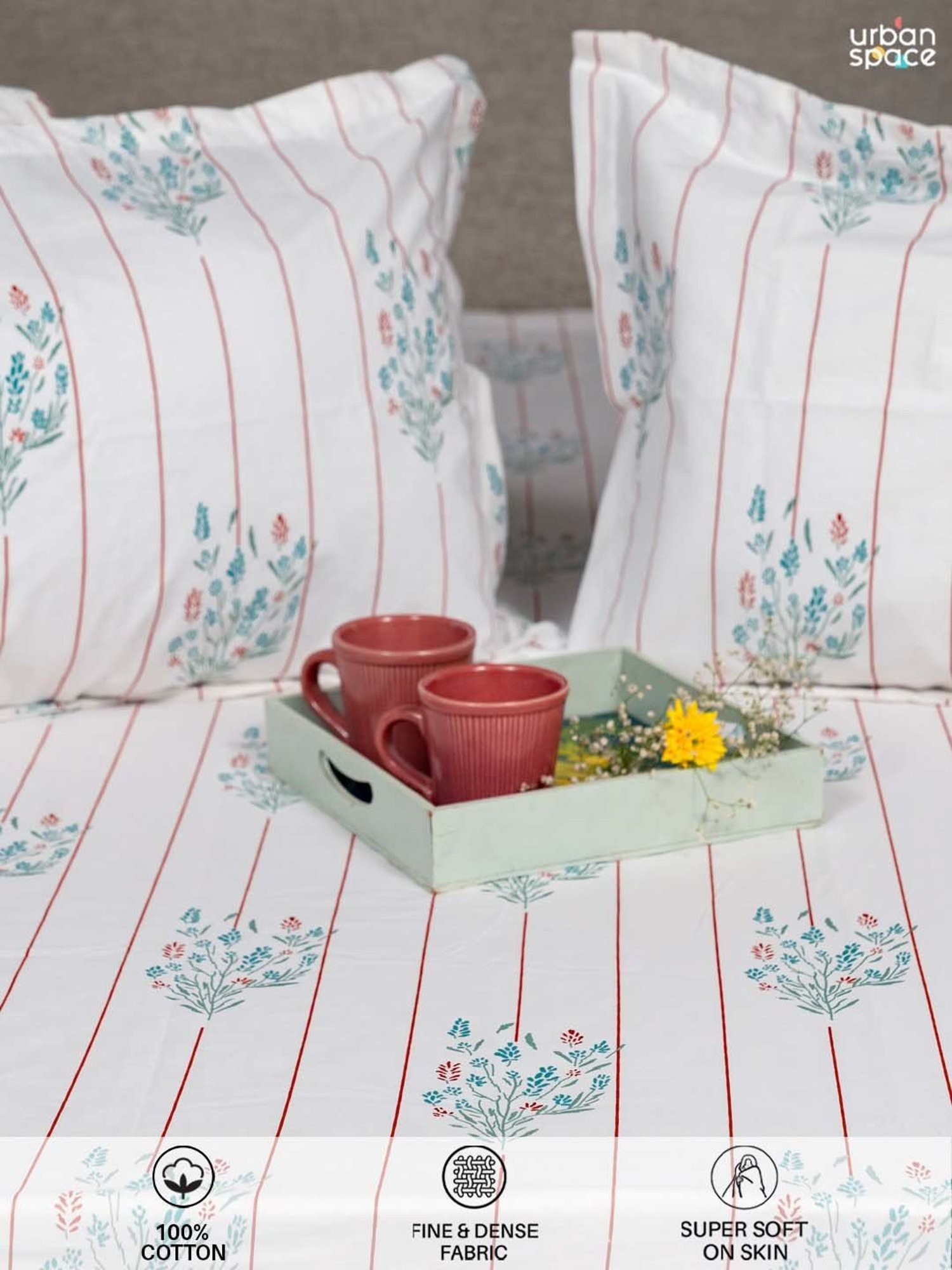 Urban Space Serene Rust Cotton 200 TC King Fitted Bedsheet With Pillow Covers