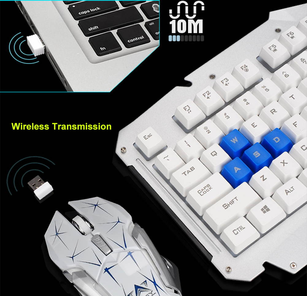 UrChoiceLtd&reg; 2017 HK1600 Gaming Keyboard & Mouse Combo Wireless Keyboards Multimedia Ergonomic Usb Smart Sleep Efficient Metal Waterproofing + 2.4GHz 6 Buttons Gaming Mouse + Mouse Pad Sets