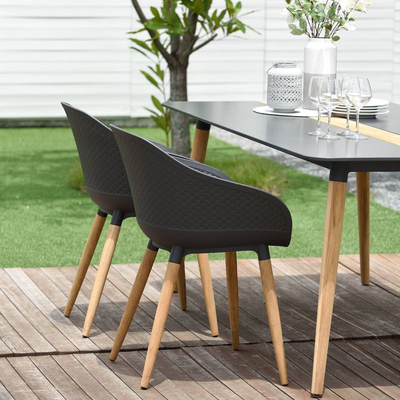 2pk Ipanema Outdoor Dining Chair in Black Finish with Wood Legs - Armen Living